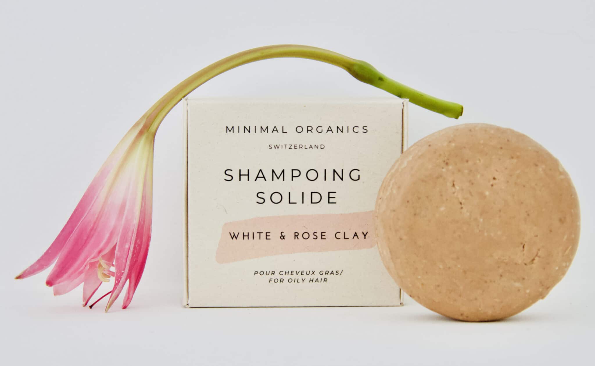 White and Rose Clay ​solid shampoo minimal organics sustainable fabrics handcrafted self care accessories vegan ingredients made in Switzerlan