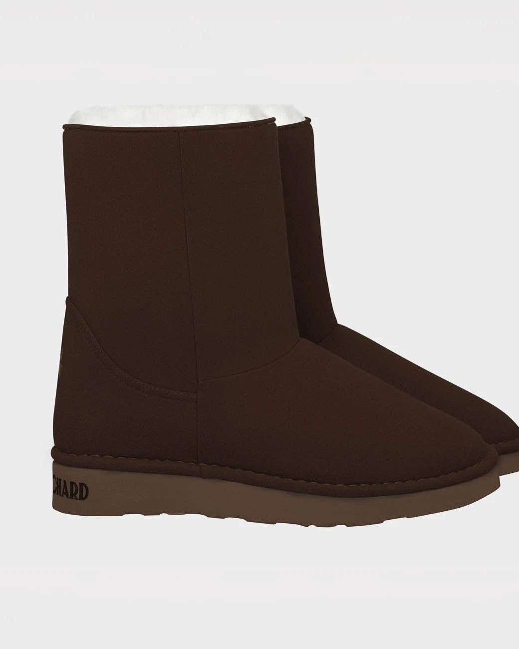 Cruelty-free dark brown boots with white faux fur – ugg-inspired