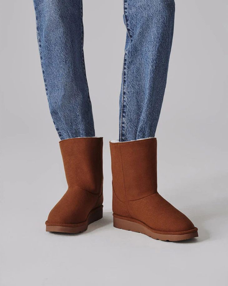 Cruelty-free caramel brown winter boots