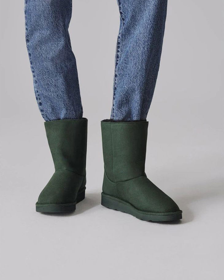 Vegan winter boots green with faux fur
