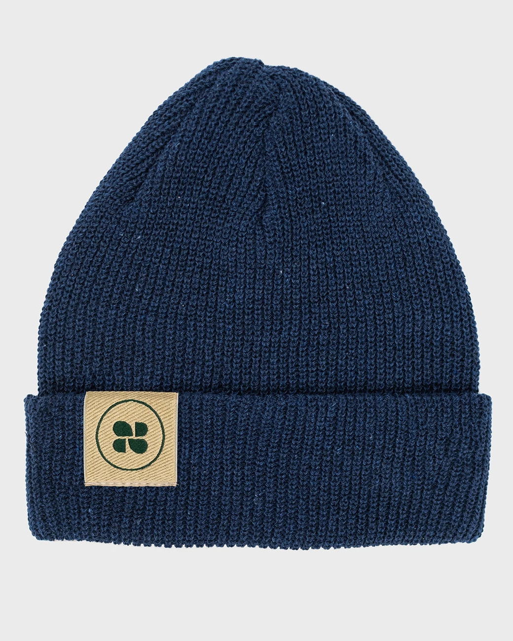 Eco-conscious blue beanie made with recycled fabrics