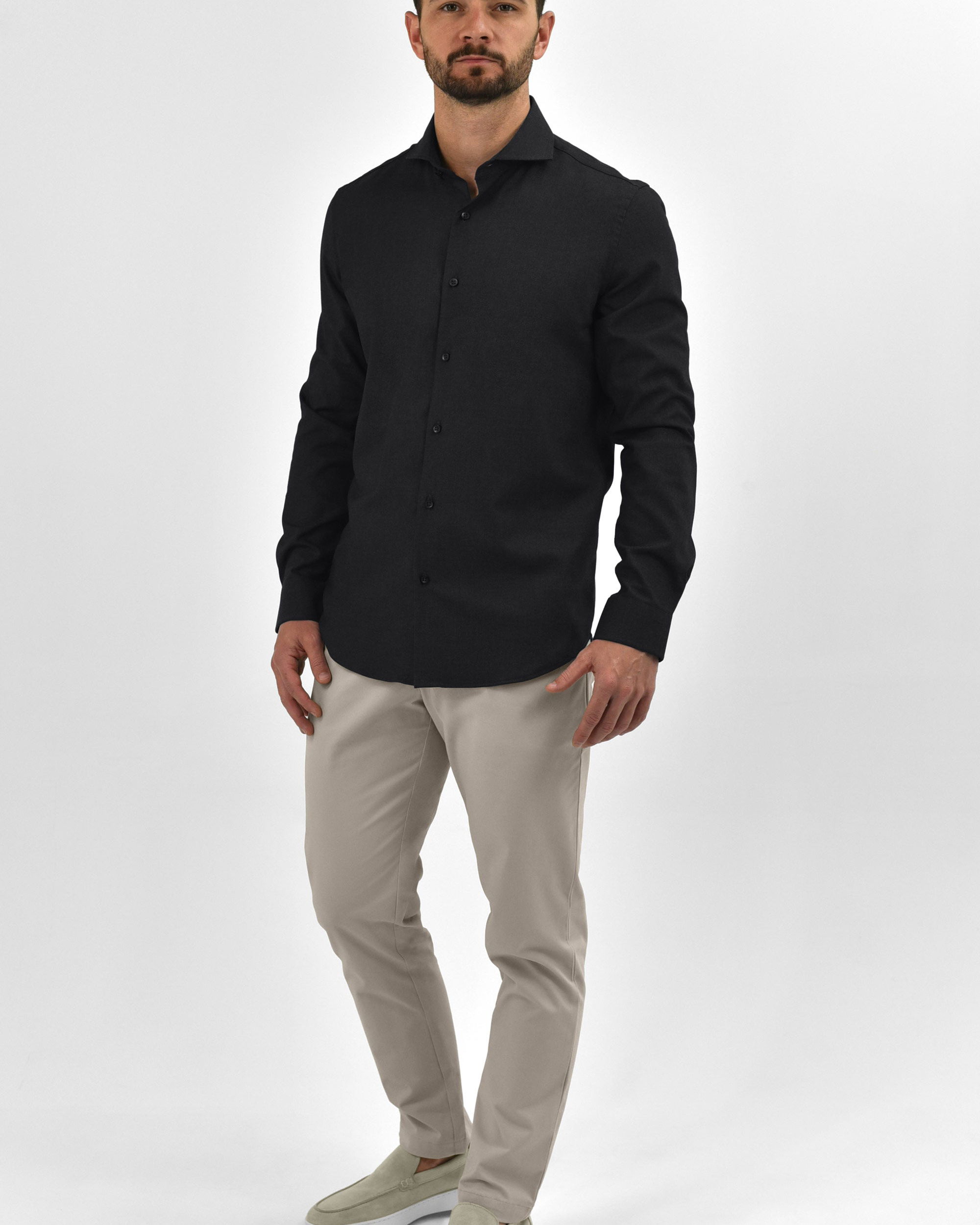 Vercate - Strijkvrij Kreukvrij Overhemd - Grijs Dondergrijs - Slim Fit - Bamboe Katoen - Lange Mouw - Heren