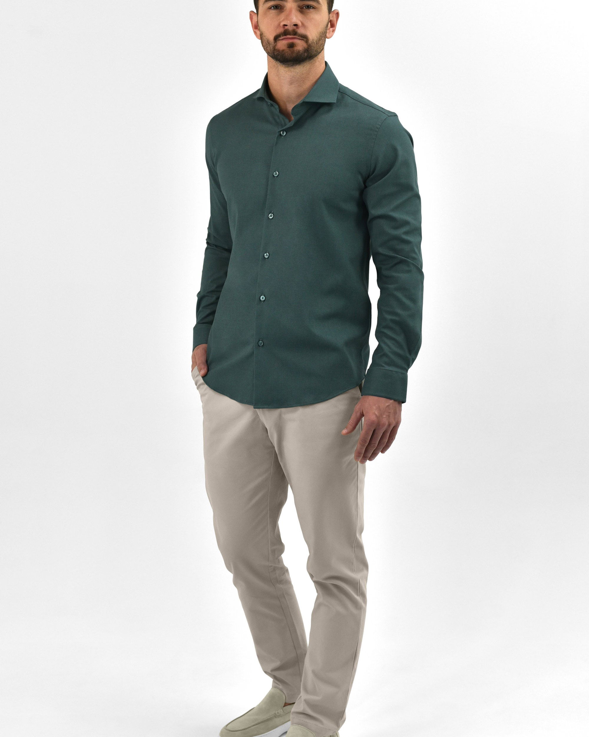 Vercate - Strijkvrij & Kreukvrij Overhemd - Groen - Slim Fit - Bamboe Katoen - Lange Mouw - Heren
