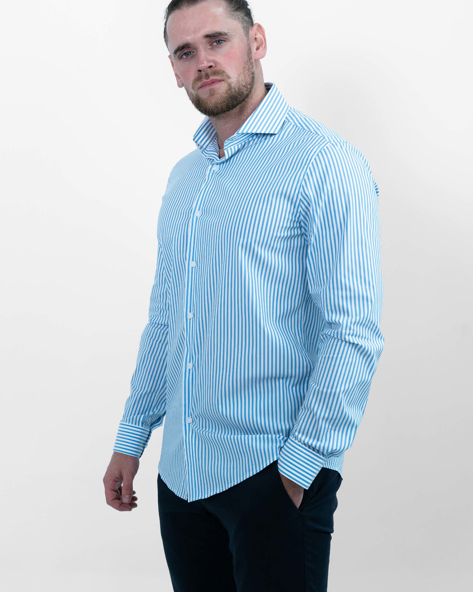 Vercate - Overhemd - Lichtblauw Gestreept - Cool Technology - Slim Fit - Lange Mouw - Poplin - Heren - Maat 37 38 39 40 41 42 43 44 45 46