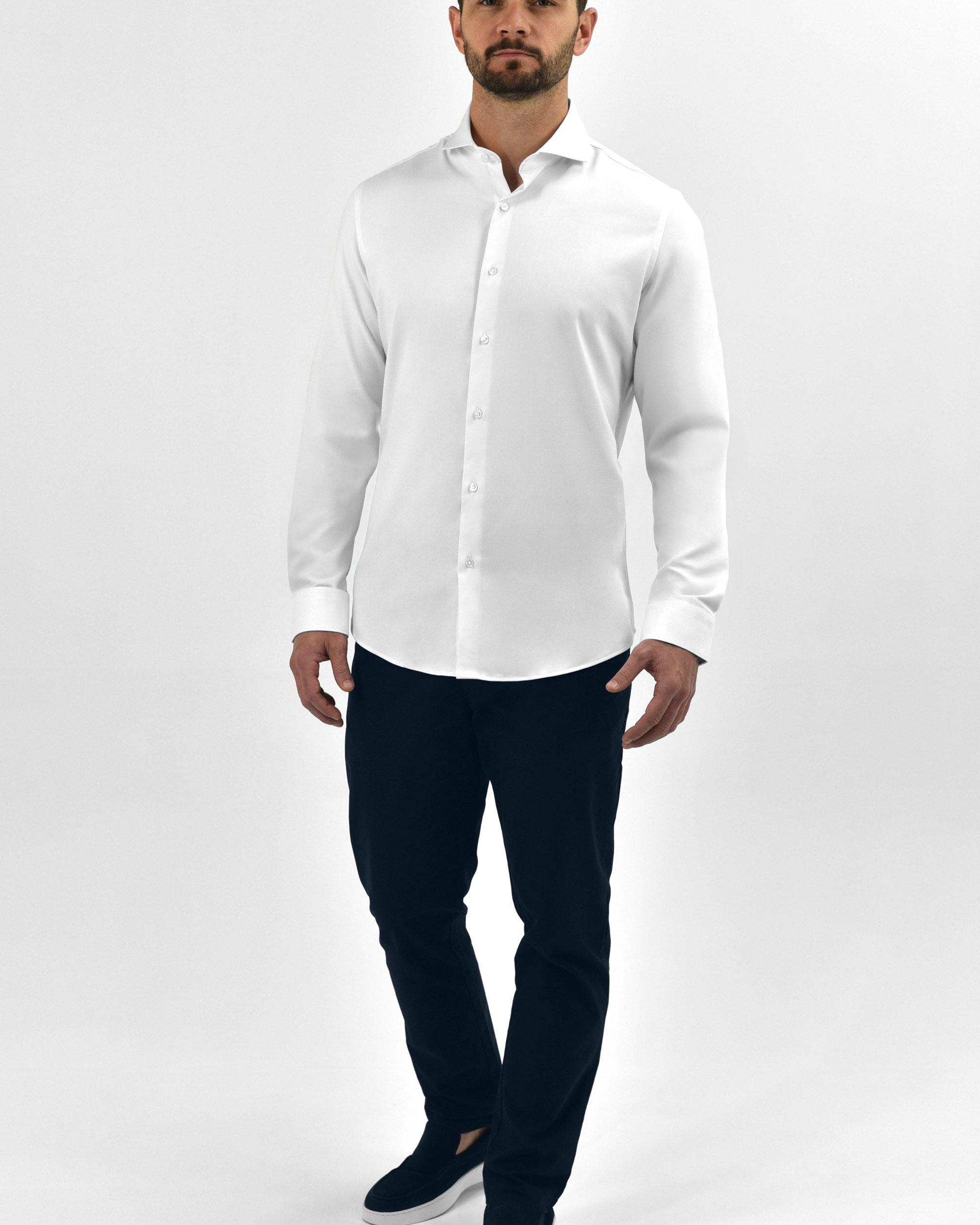 Vercate - Strijkvrij Kreukvrij Overhemd - Wit - Slim Fit - Bamboe Katoen - Lange Mouw - Heren