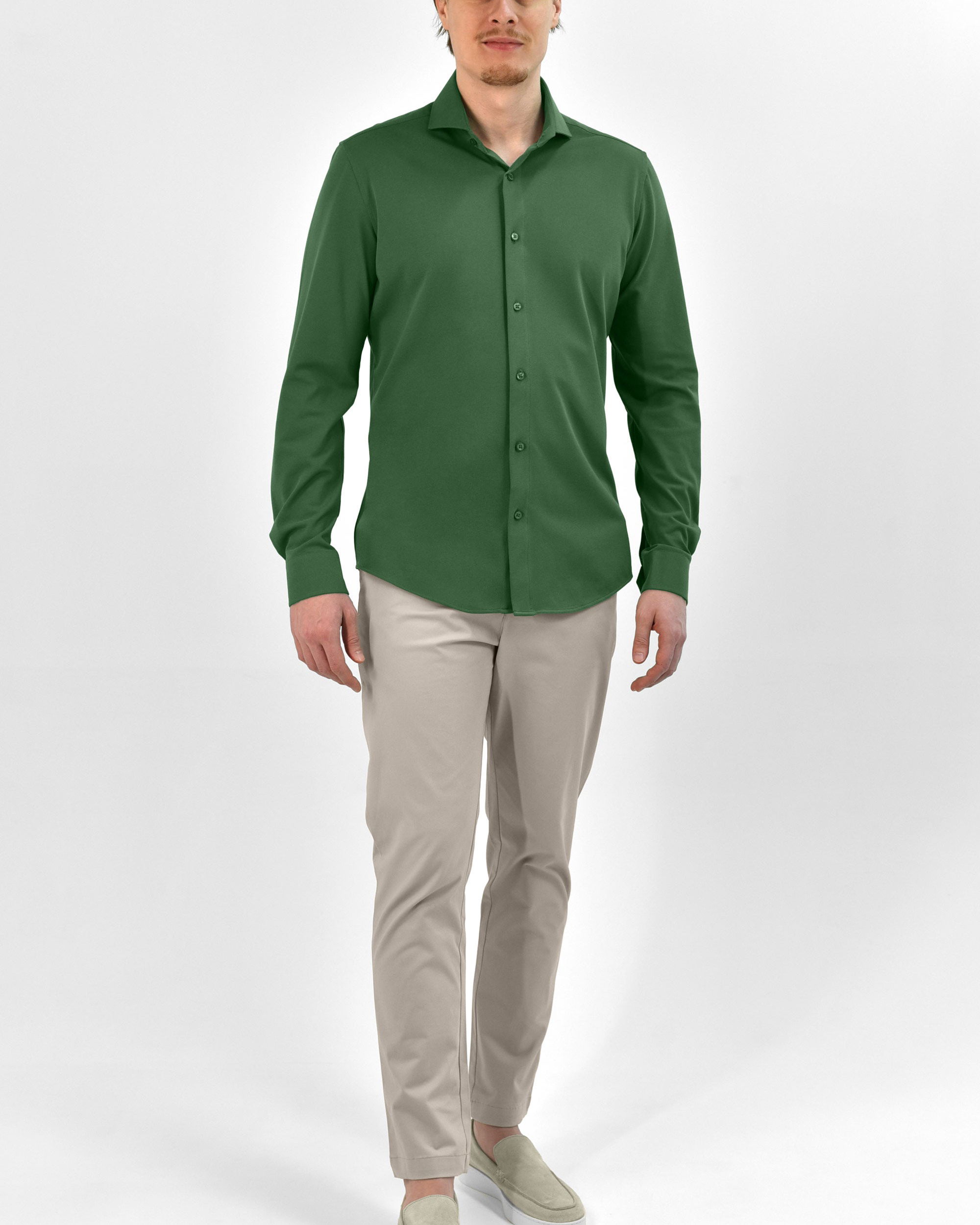 Strijkvrij Overhemd - Vercate - Japanese Knitted - Slim Fit - Groen - Heren Overhemden