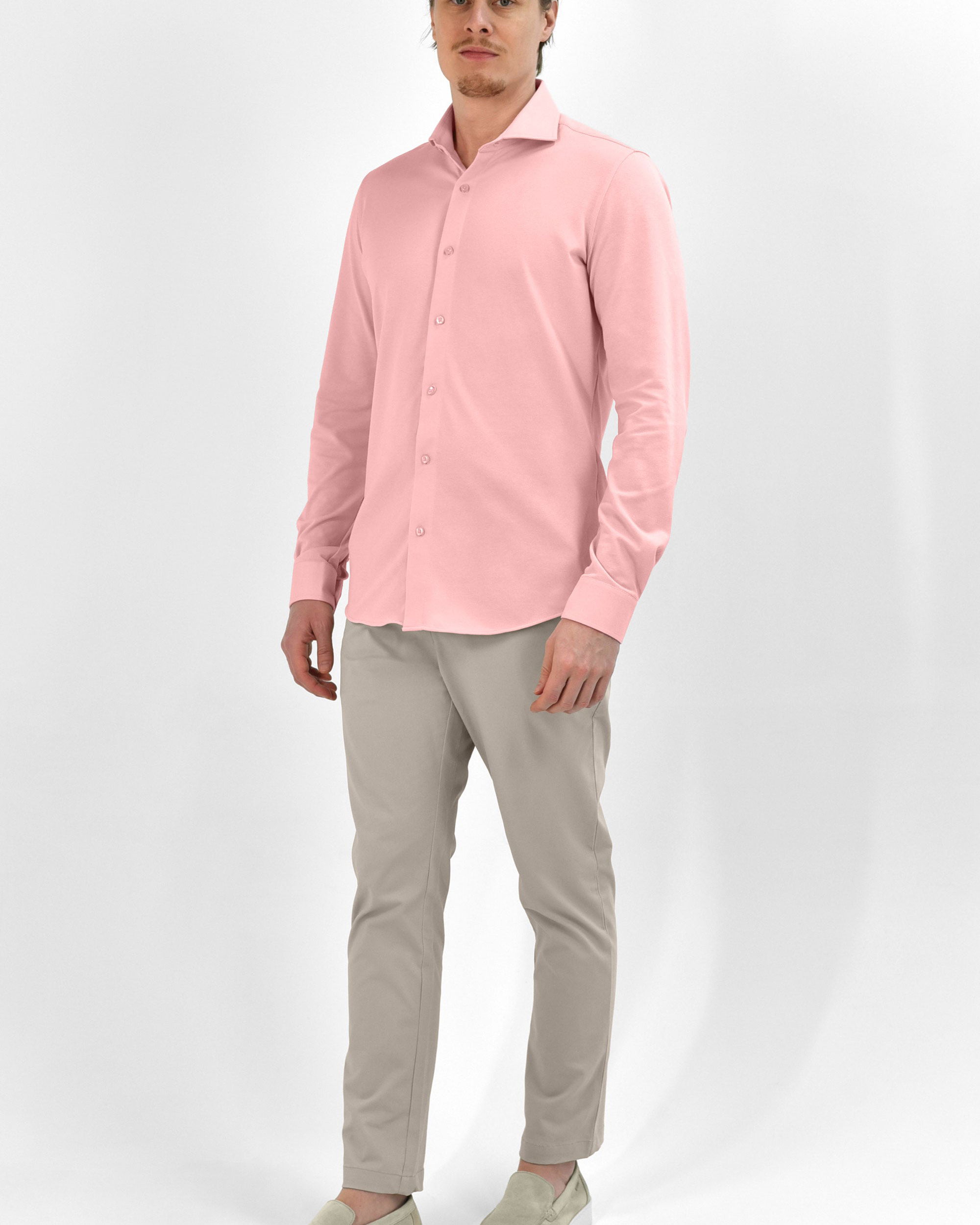 Strijkvrij Overhemd - Vercate - Japanese Knitted - Slim Fit - Roze - Heren Overhemden