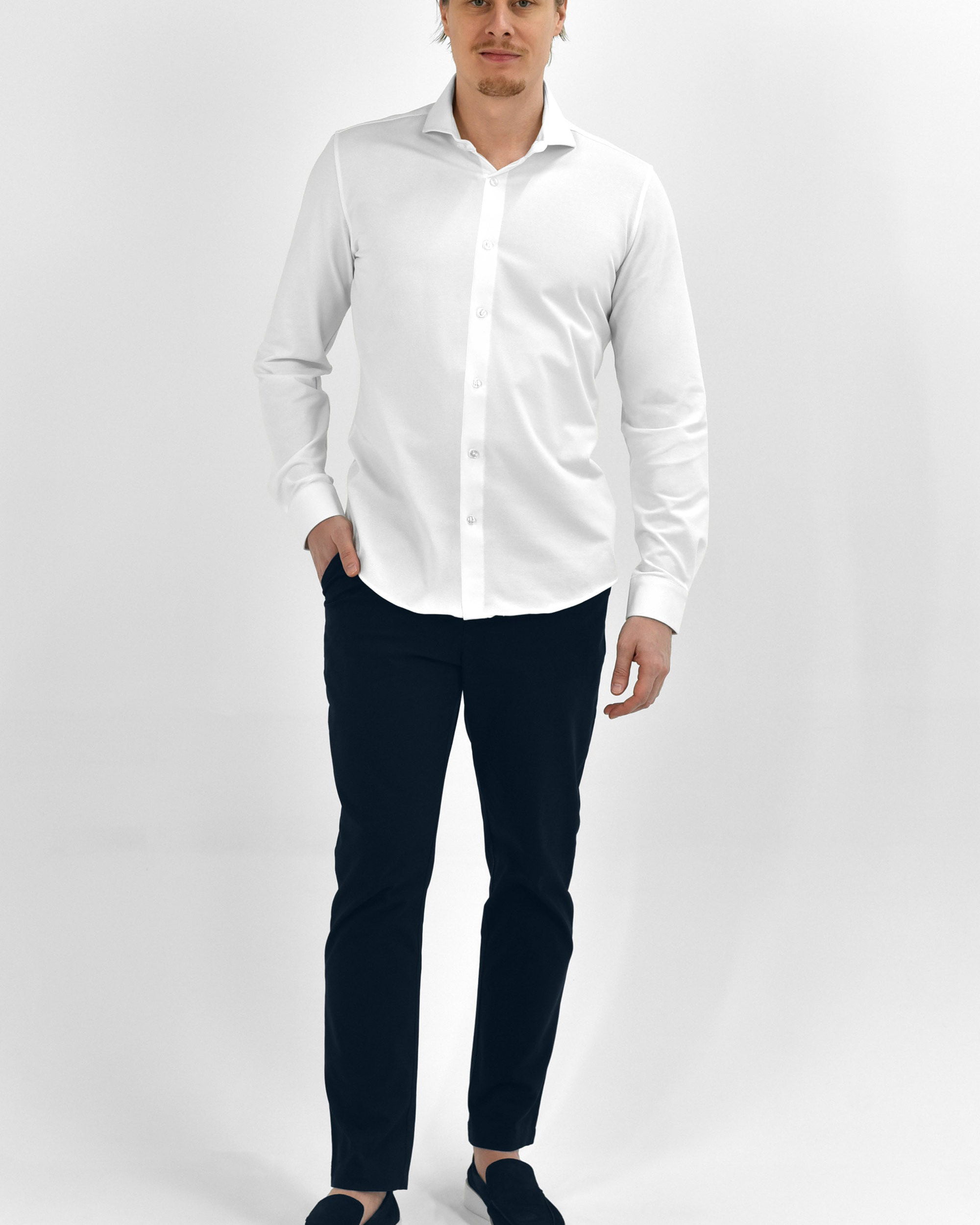 Strijkvrij Overhemd - Vercate - Japanese Knitted - Slim Fit - Wit - Heren Overhemden