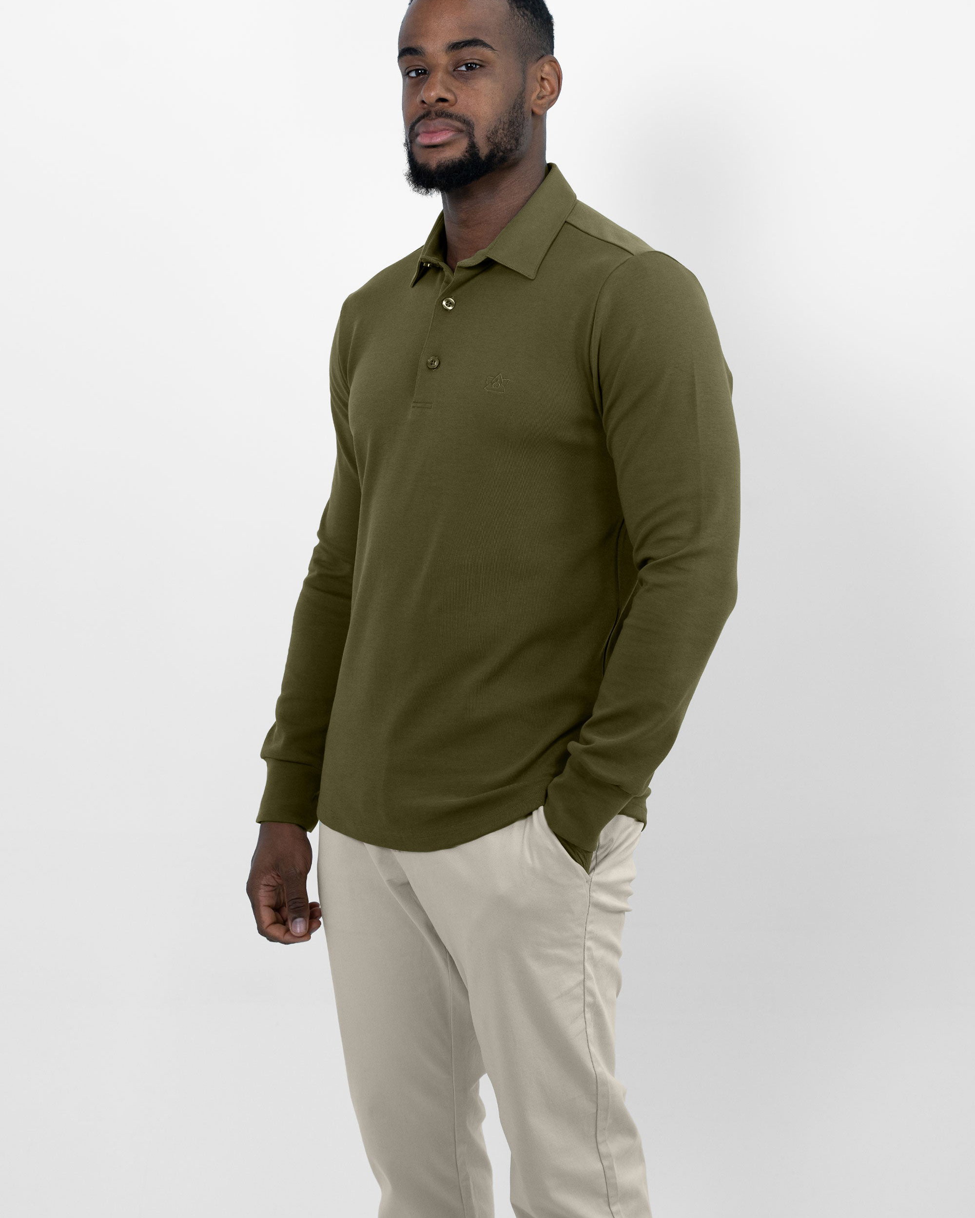 Vercate - Heren Polo Lange Mouw - Strijkvrij Poloshirt - Groen - Donkergroen - Olijf- Slim Fit - Excellent Katoen - Heren - Maat S M L XL XXL