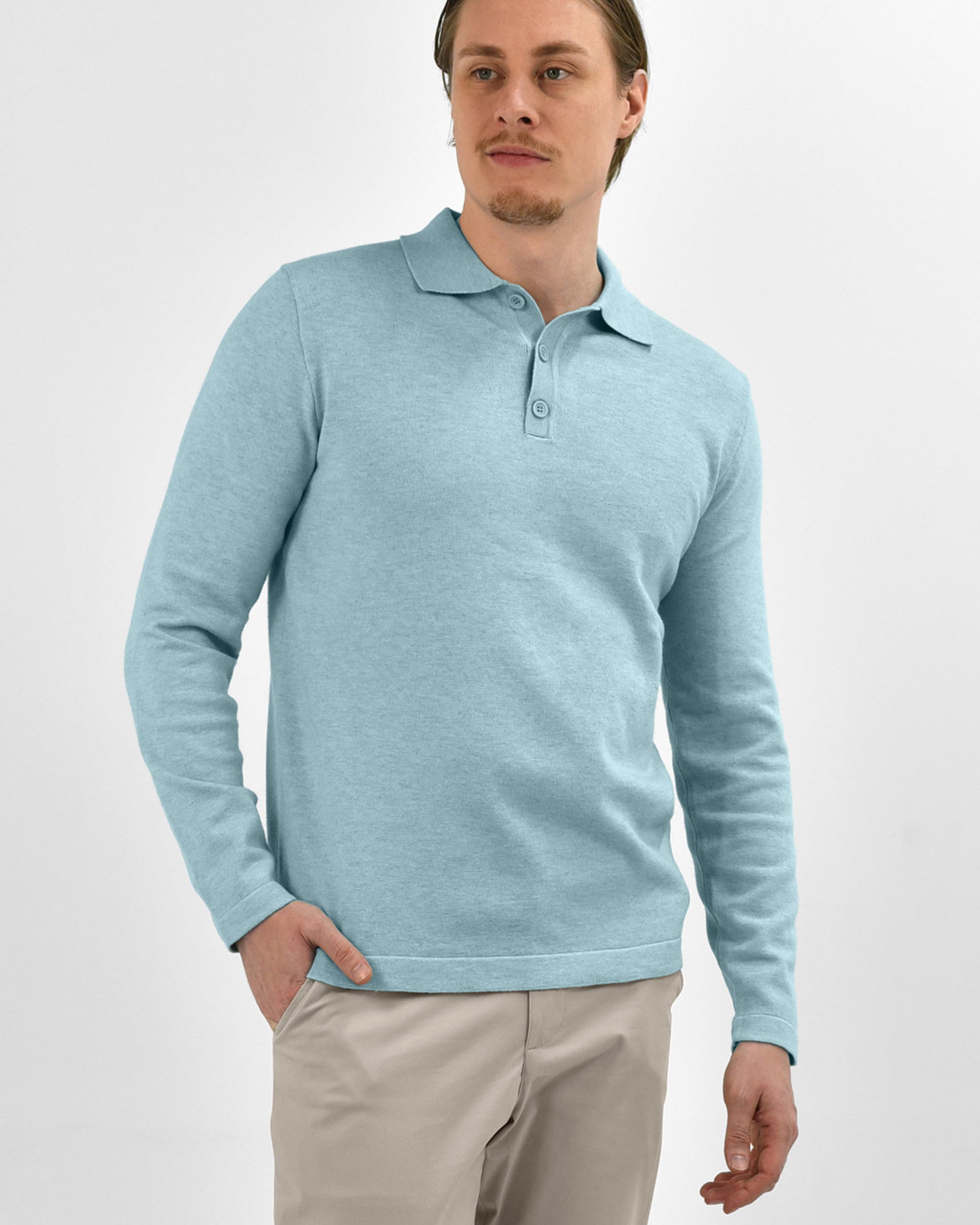 Vercate - Luxe Heren Poloshirt - Polo Met Lange Mouwen - Lichtblauw / Blauw - Regular Fit - Knit S M L XL XXL
