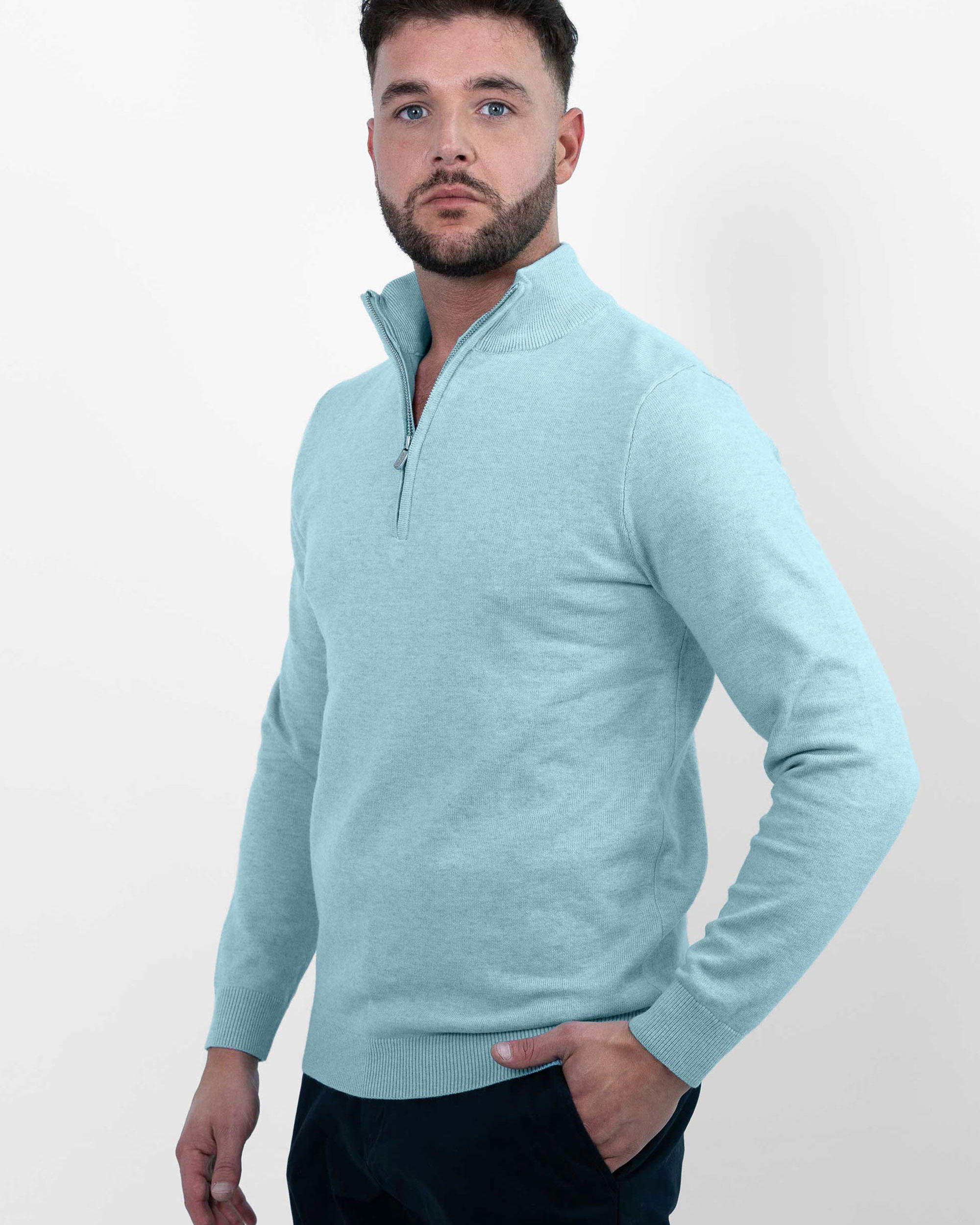 Vercate - Luxe Half Zip / Quarter Zip Pullover - Lichtblauw / Blauw - Regular Fit - Knit Heren Sweater / Trui