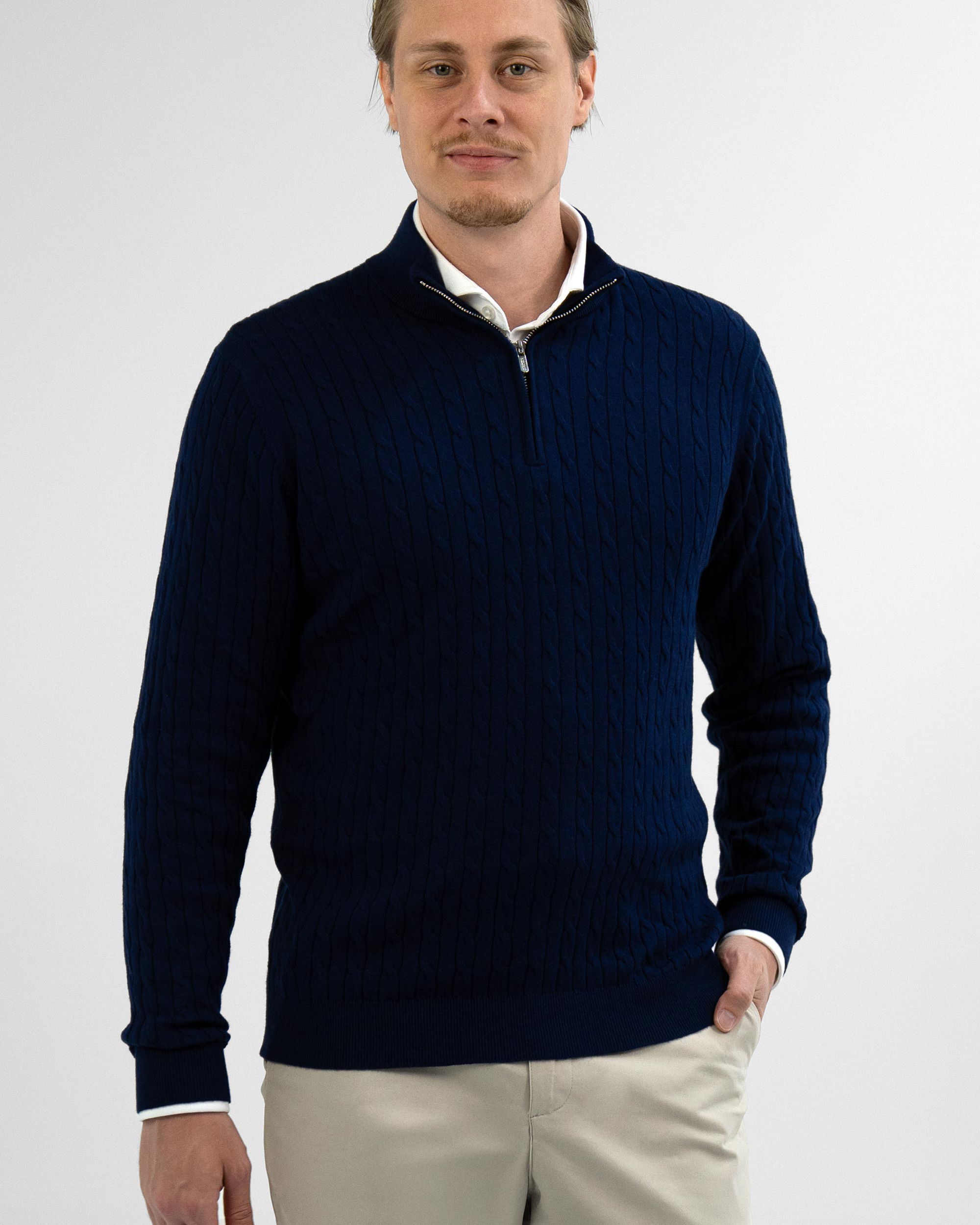 Vercate - Quarter Zip / Half Zip Trui - Cashmere / Kasjmier Blend - Kabeltrui / Pullover - Regular Fit - Donkerblauw