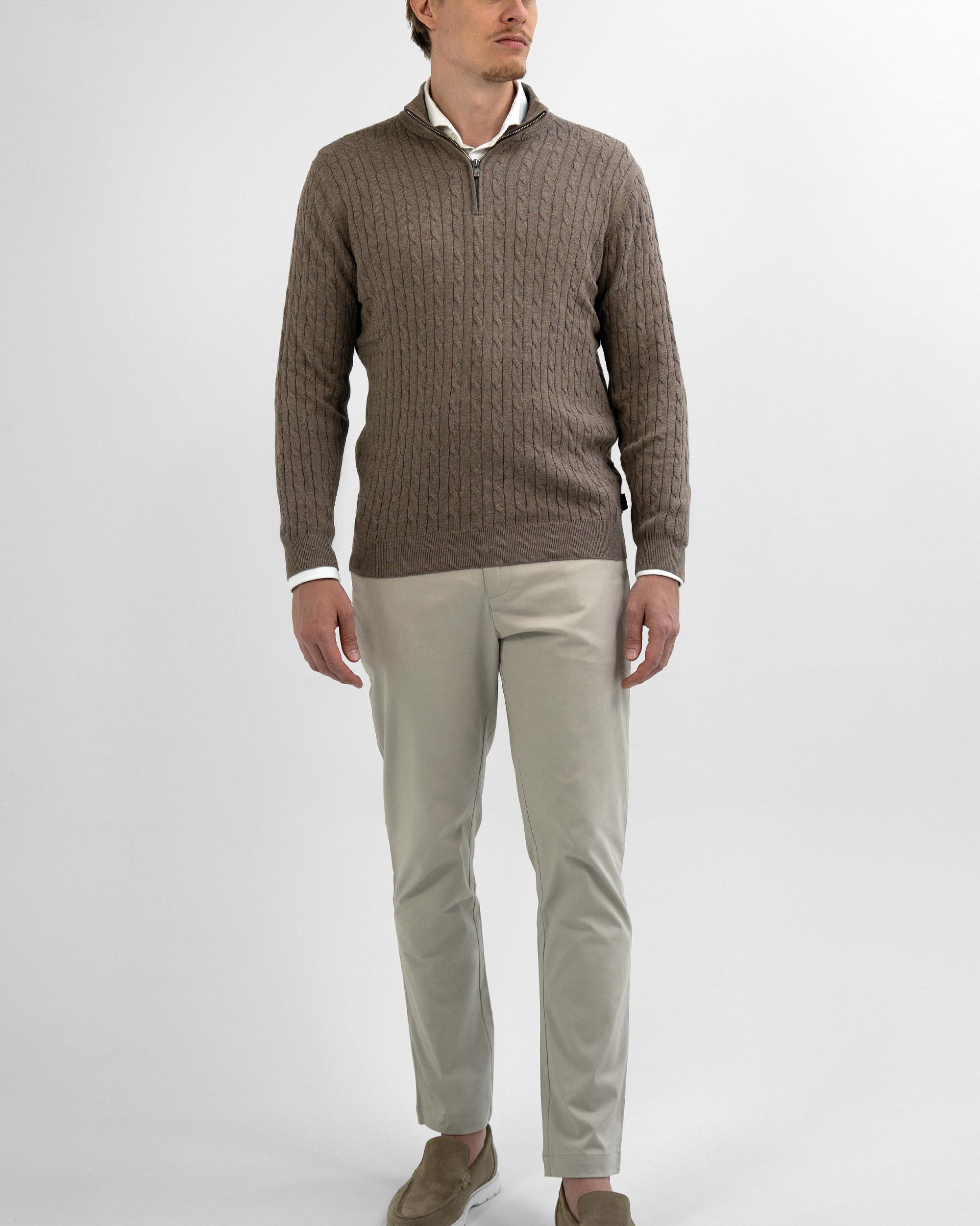 Vercate - Quarter Zip / Half Zip Trui - Cashmere / Kasjmier Blend - Kabeltrui / Pullover - Regular Fit - Taupe / Bruin