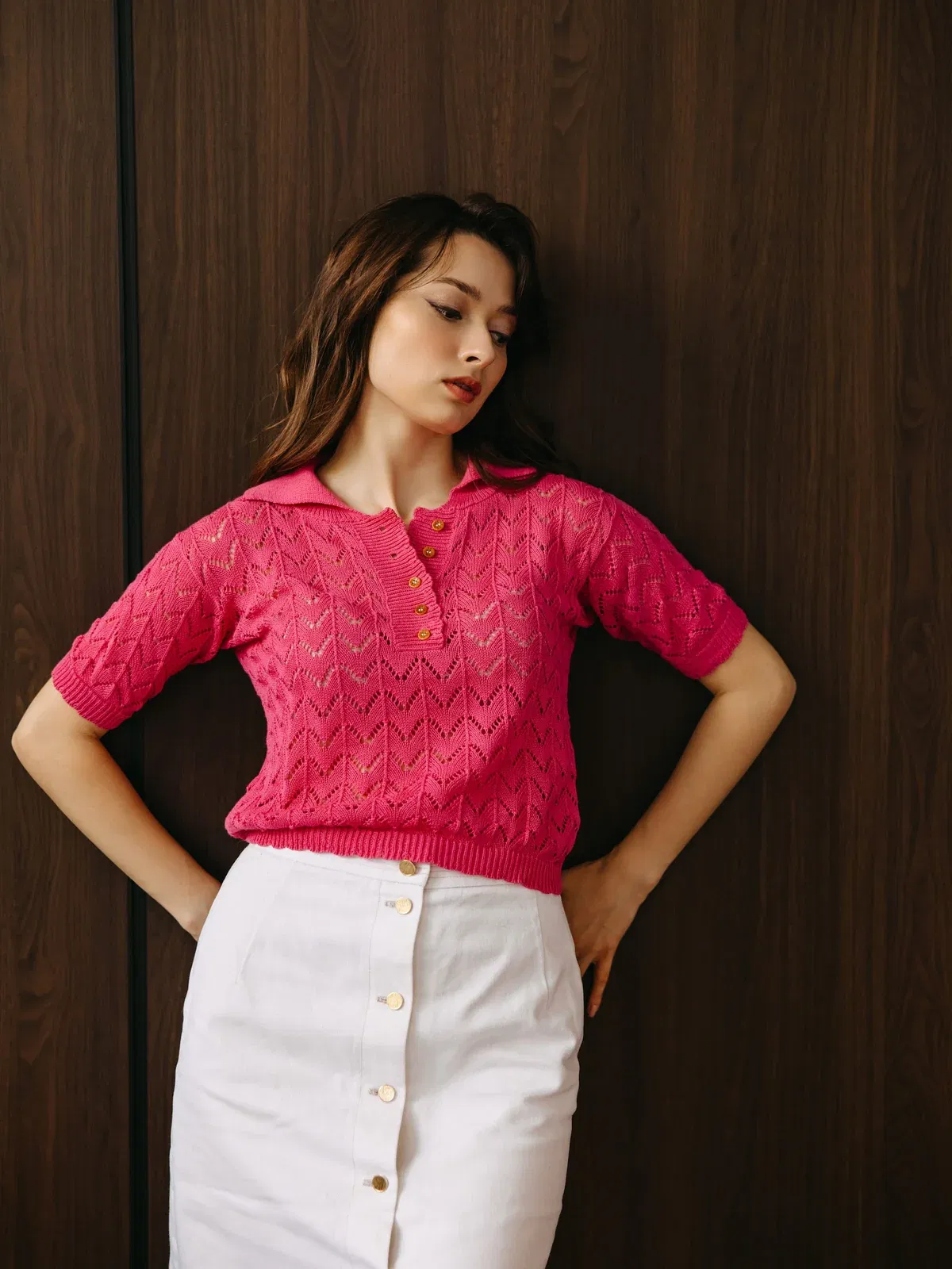 ita ito knitwear femme woman top ima cotton pima fuchsia 0625 001
