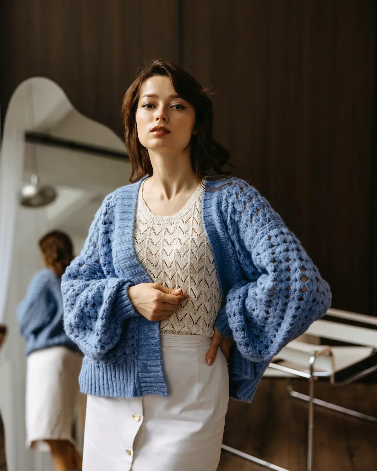 abanico cardigan - blue in baby alpaca