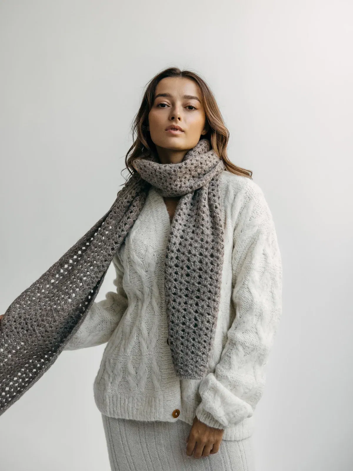 ita ito knitwear femme woman echarpe scarf abanico baby alpaga beige 008