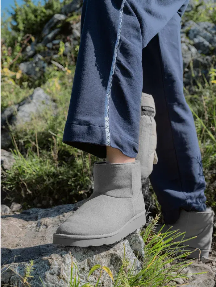 Classic Vegan Short Grey 1 Cruelty-free light grey ankle boots for winter