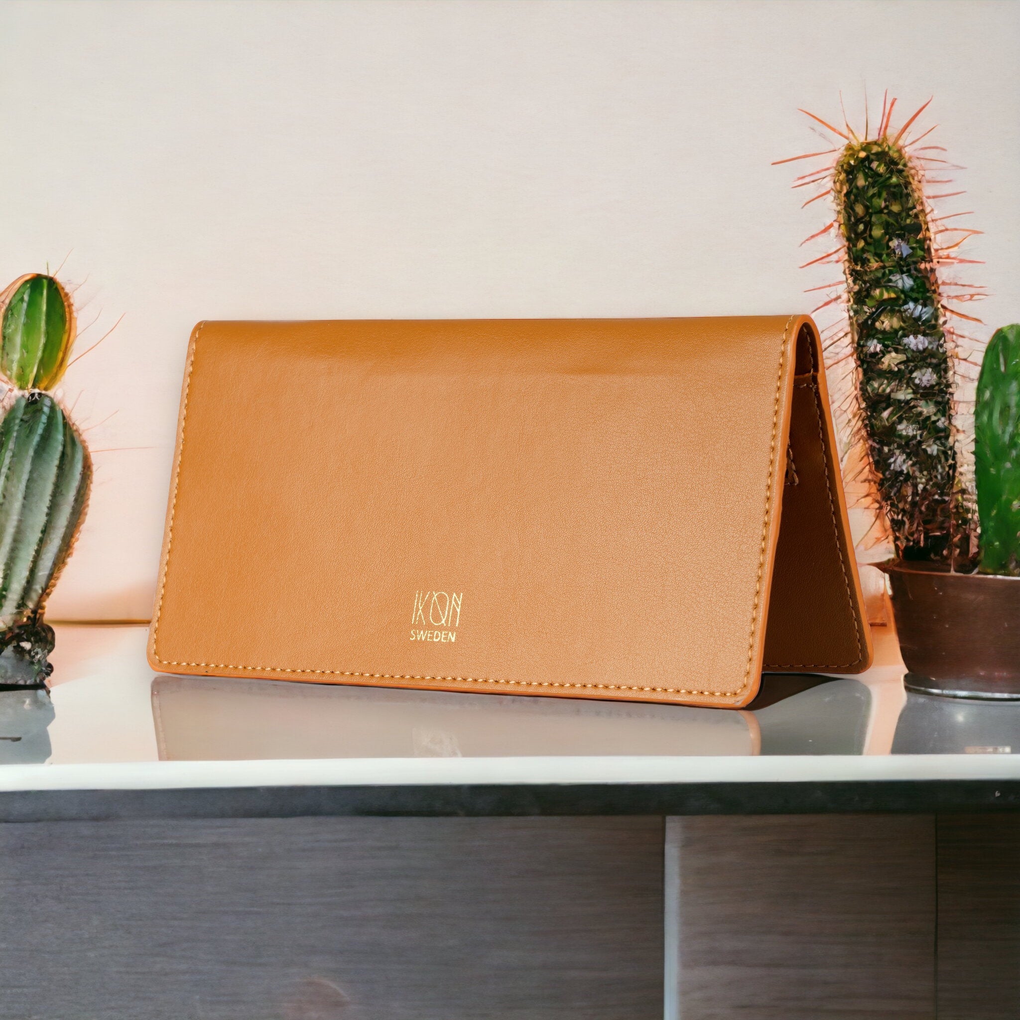 Cactus Leather Slim Wallet - Cognac 4 Cognac cactus leather women wallet