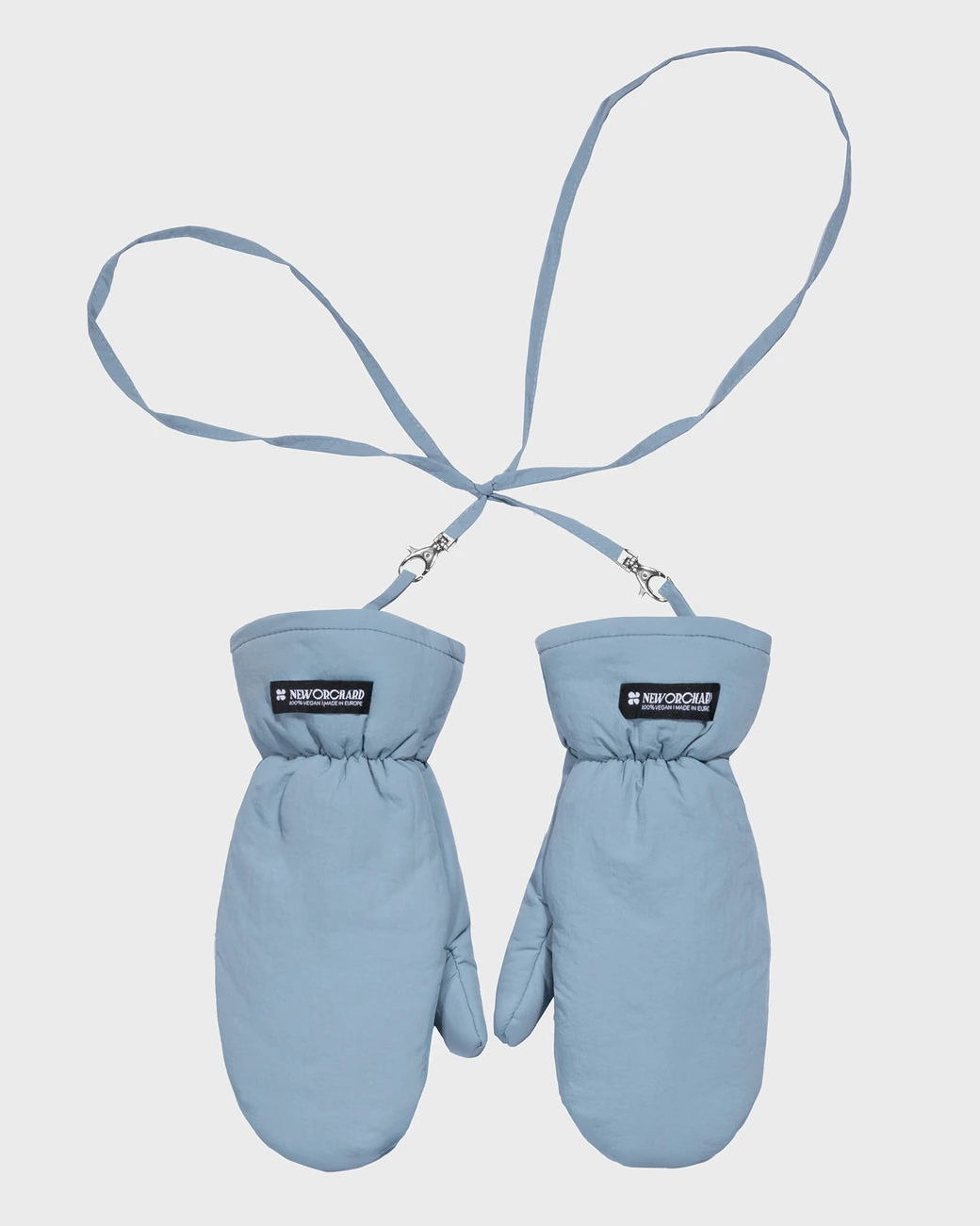 Light blue vegan warm mittens cruelty free thermal gloves