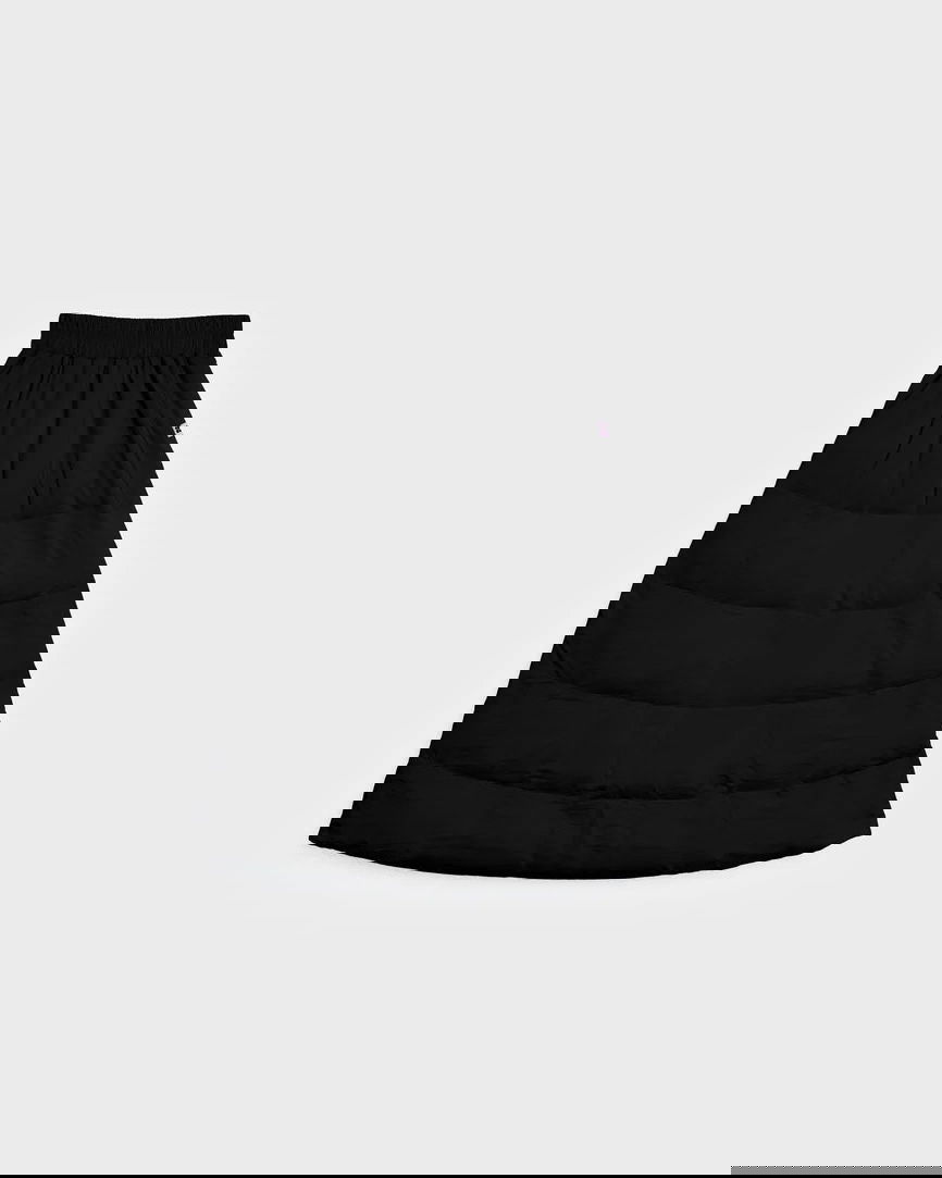 Black vegan winter skirt made from recycled materials with a quilted, padded design. - The New Orchard CH