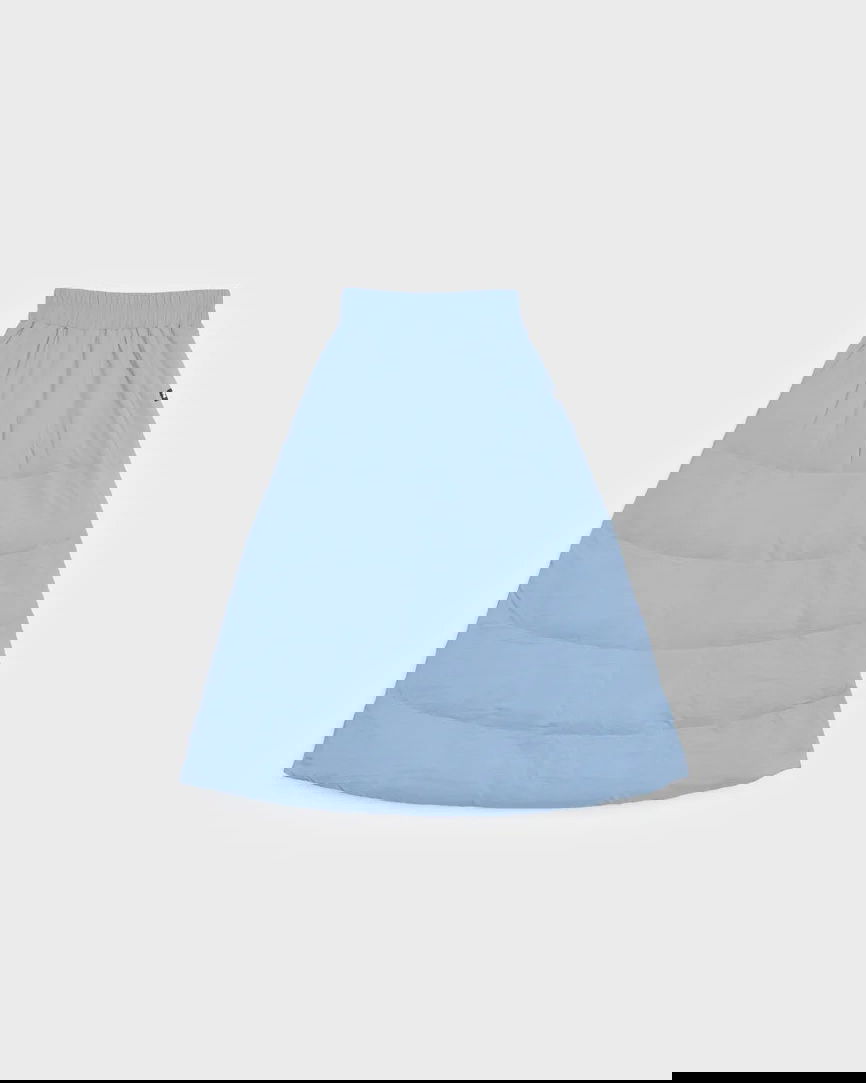 Sky blue vegan winter skirt made from recycled materials with quilted design. - The New Orchard CH