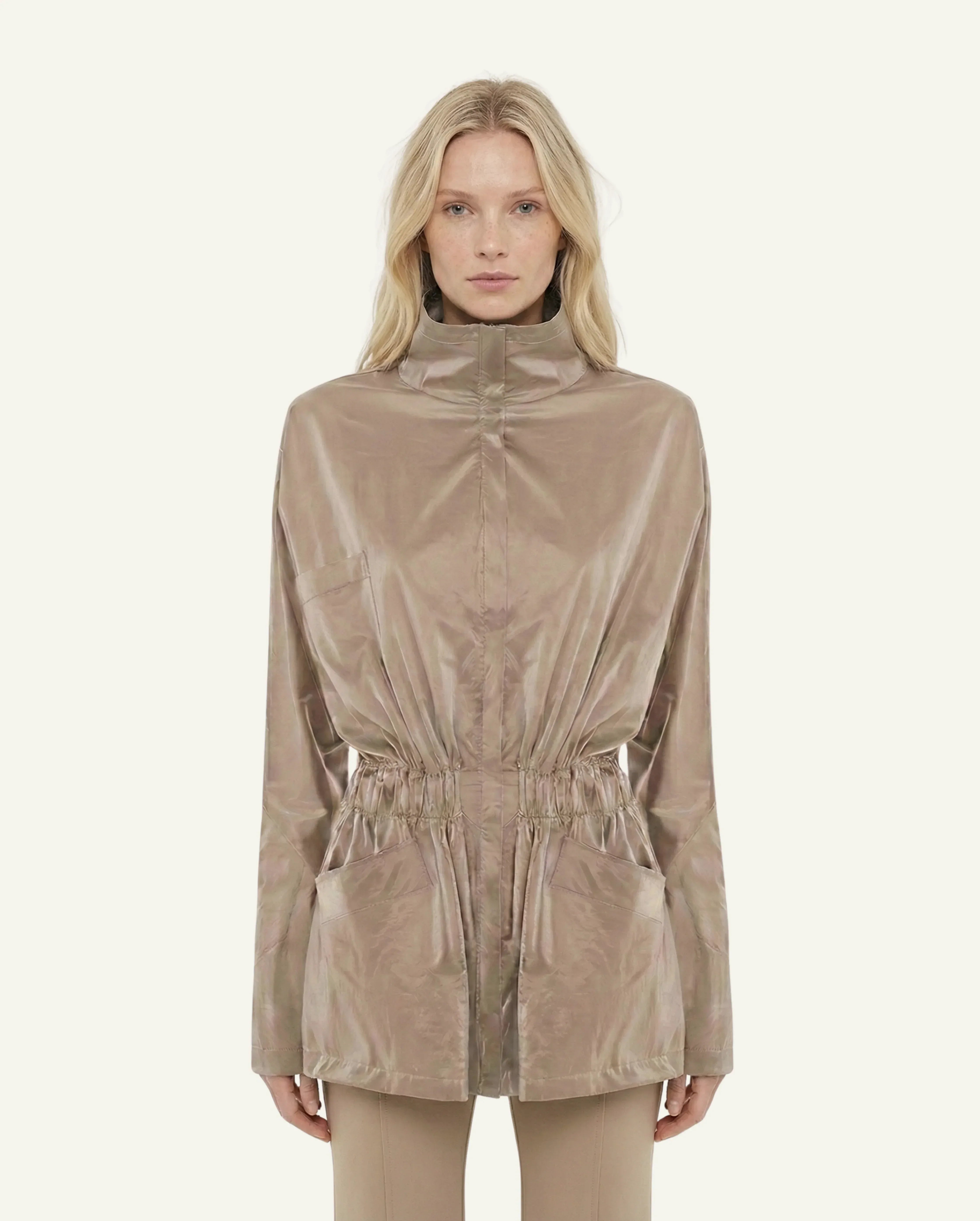 Single-Panel Cotton Windbreaker with Lyocell/Wool Lining - Beige 3 Single-Panel Cotton Windbreaker with Lyocell/Wool Lining - Beige - Zubek.Co