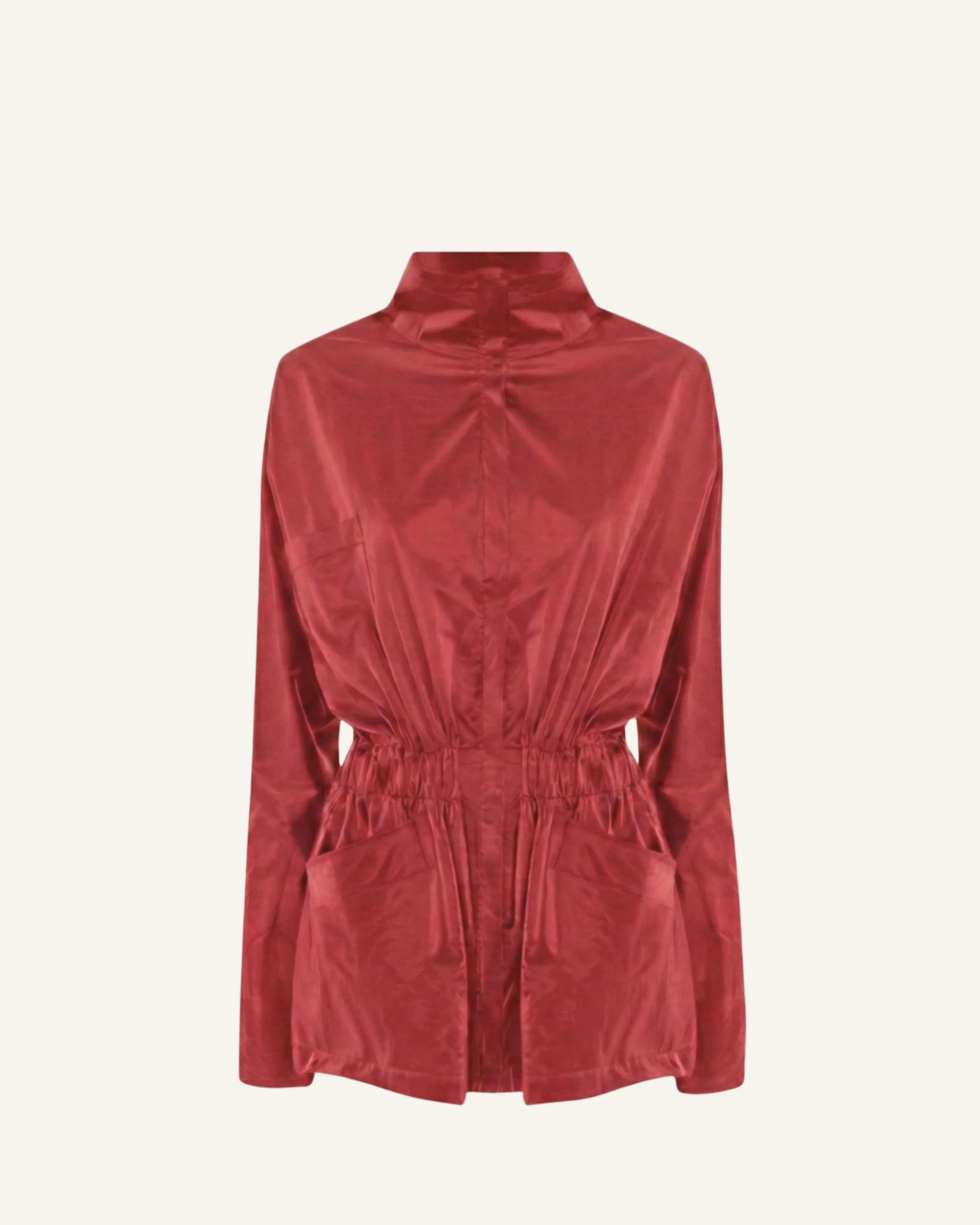 Single-Panel Cotton Windbreaker with Lyocell/Wool Lining - Cherry Red - Zubek.Co