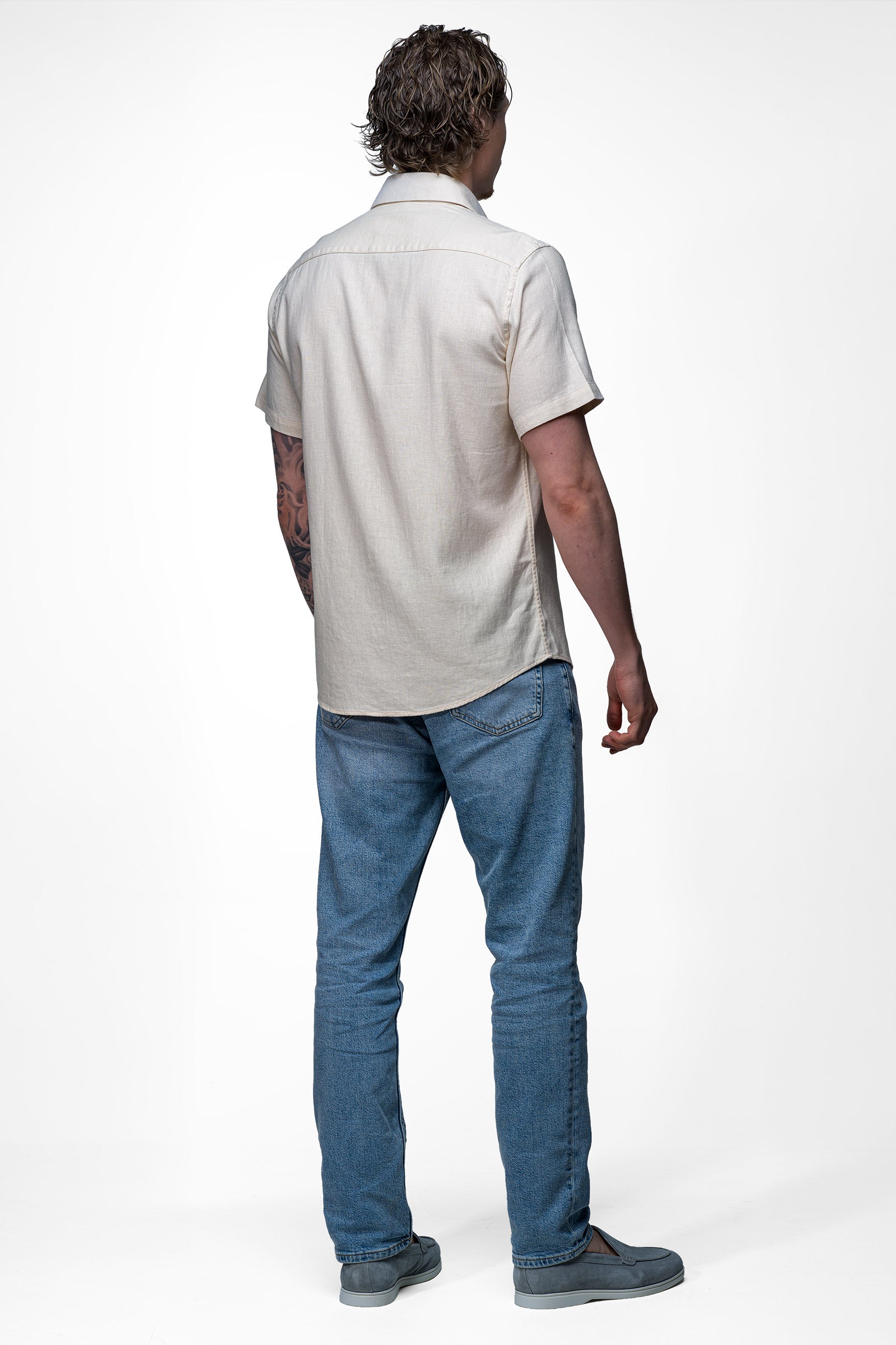 Linen Shirt - Beige 4 Vercate - Linnen Overhemd - Korte Mouwen - Slim Fit - Heren - Beige
