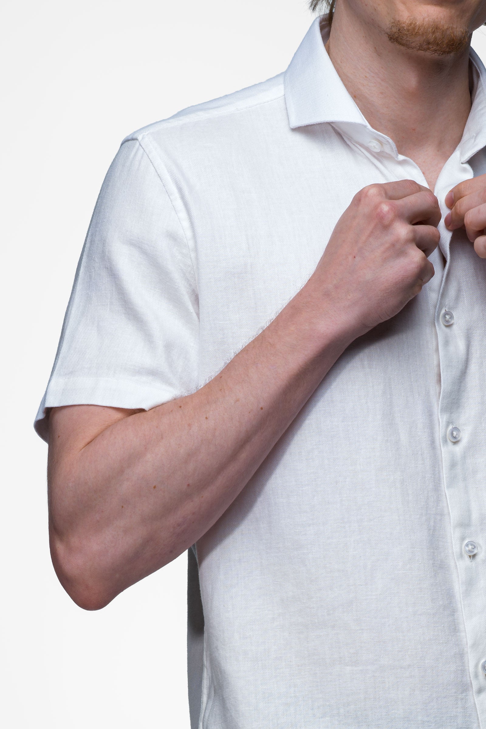 Linen Shirt - White 4 Vercate - Linnen Overhemd - Korte Mouwen - Slim Fit - Heren - Wit