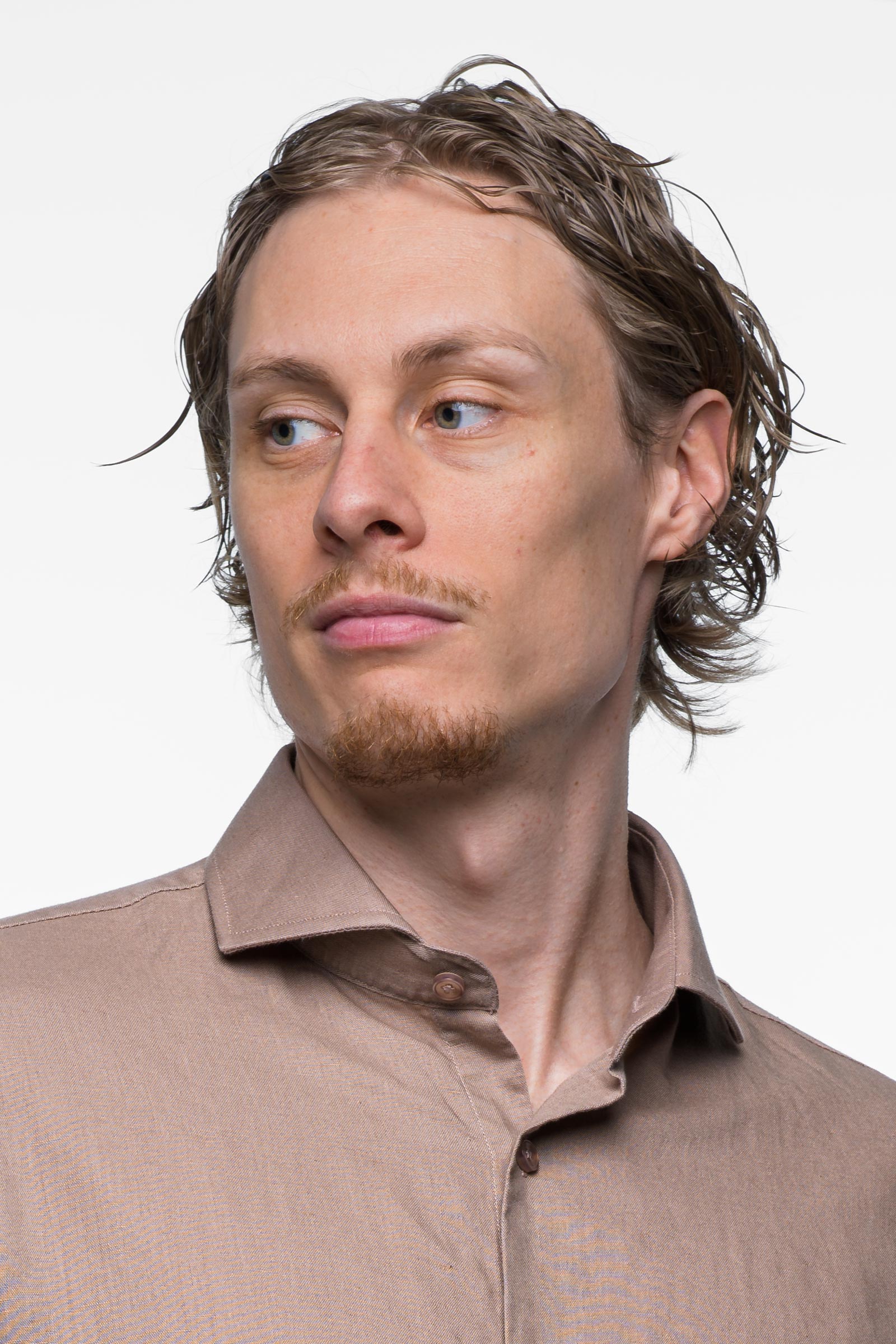 Linen Shirt - Sand Brown 6 Vercate - Heren Lange Mouwen Overhemd - Bruin / Beige / Khaki - Slim-Fit - Linnen Katoen