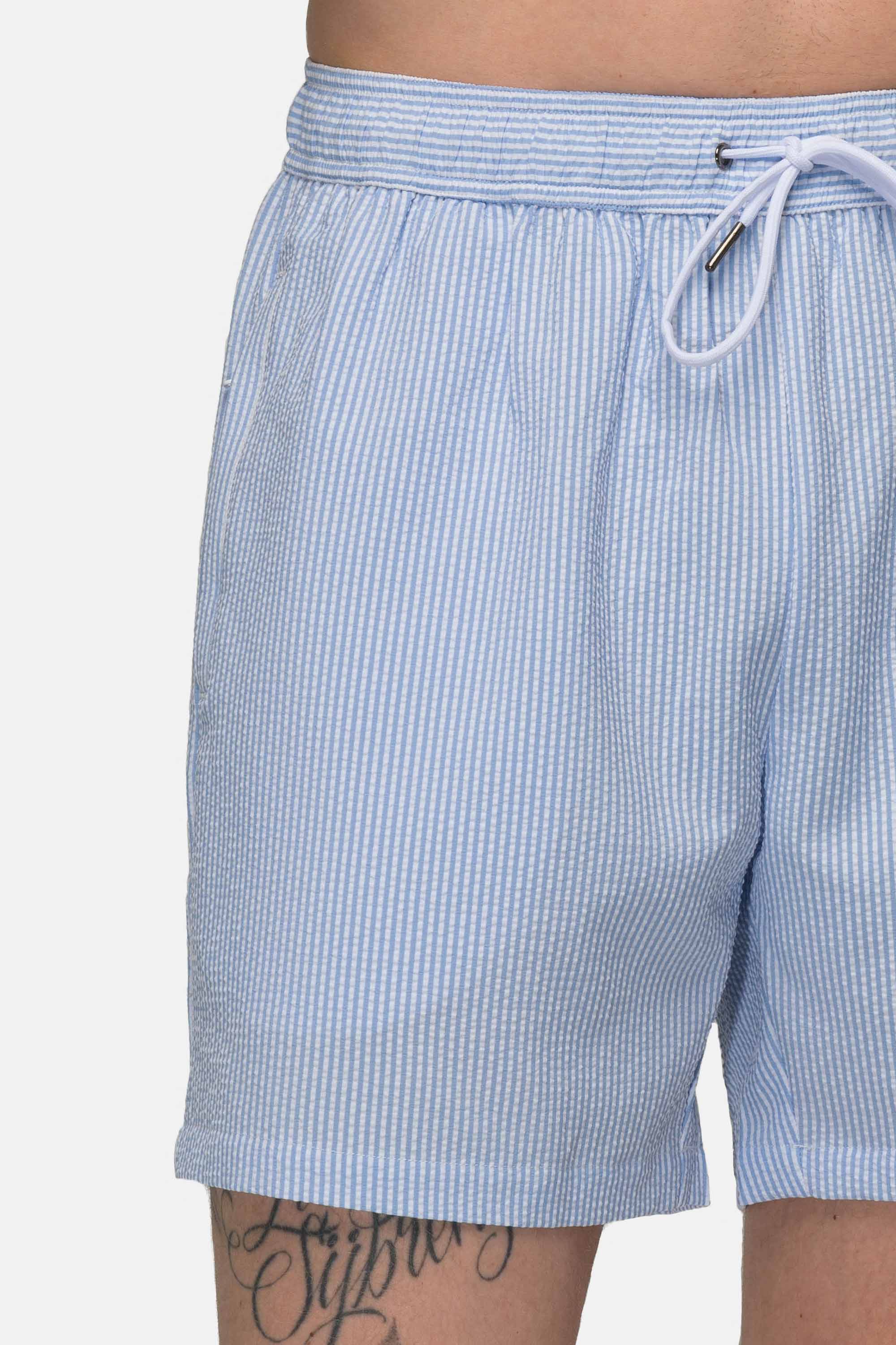 Seersucker Swim Shorts - Light Blue 6 Vercate - Heren Zwembroek - Seersucker - Zakken met Ritssluiting - Lichtblauwe Streepjes