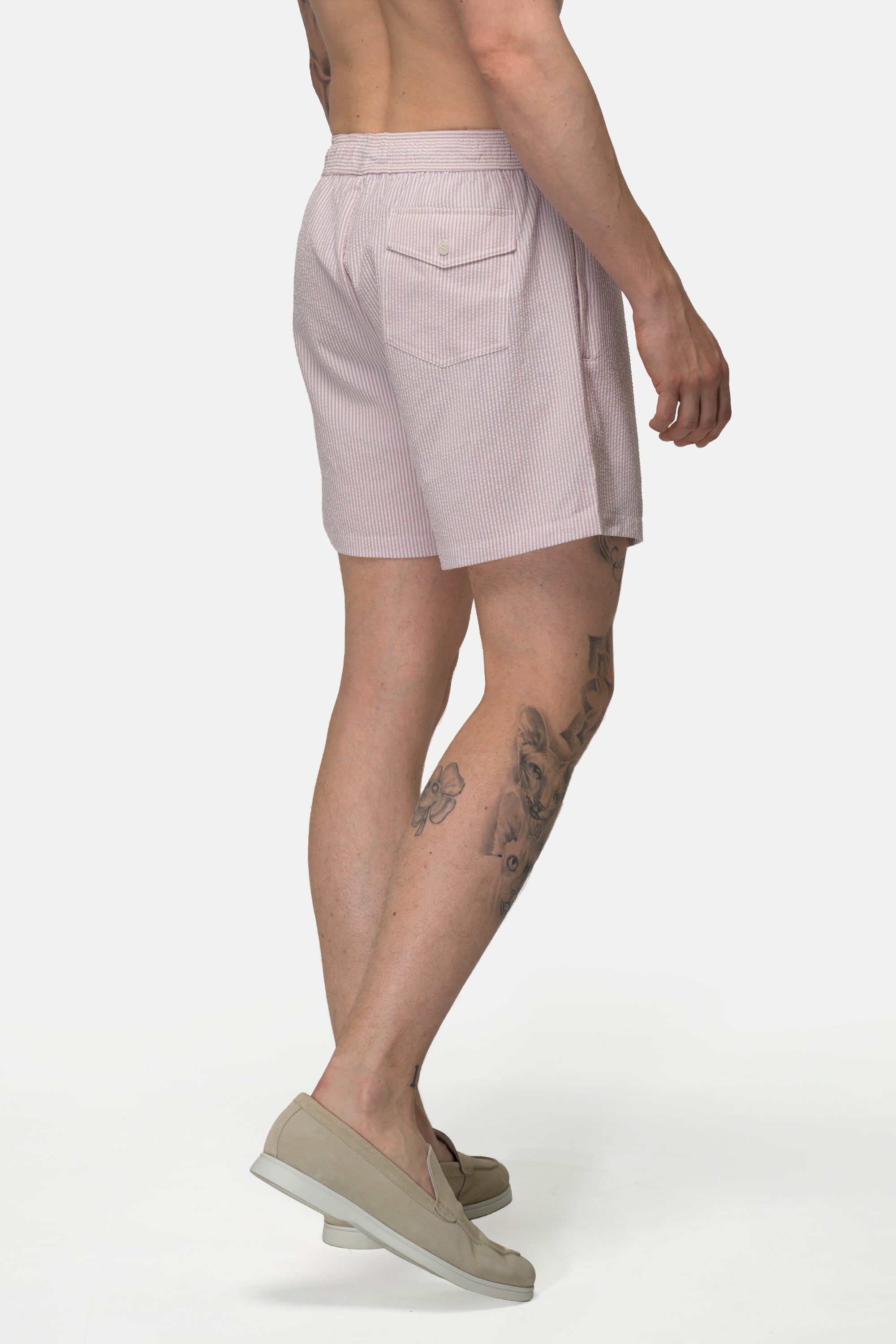 Seersucker Swim Shorts - Pink 4 Vercate - Heren Zwembroek - Seersucker - Zakken met Ritssluiting - Roze Streepjes