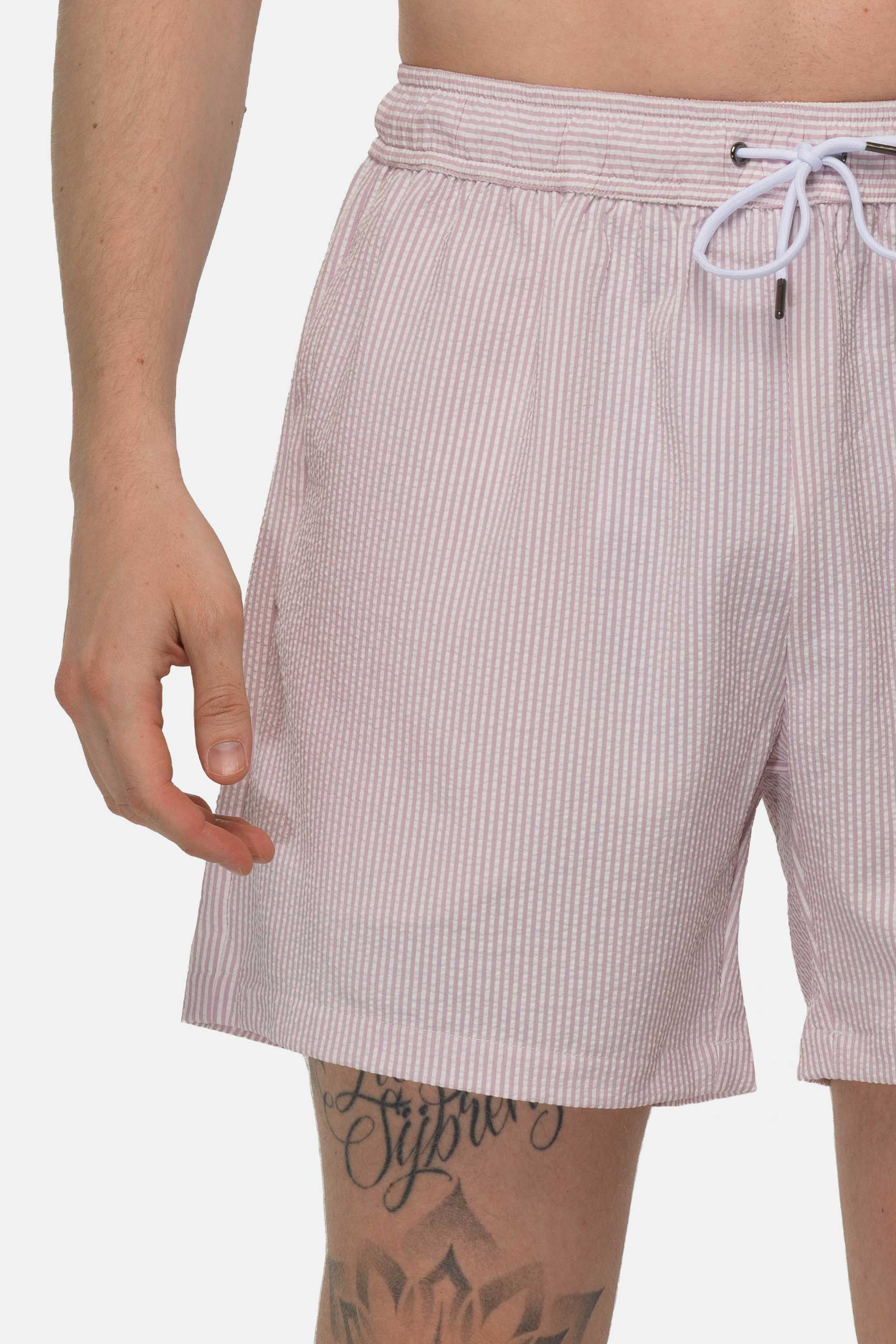 Seersucker Swim Shorts - Pink 5 Vercate - Heren Zwembroek - Seersucker - Zakken met Ritssluiting - Roze Streepjes