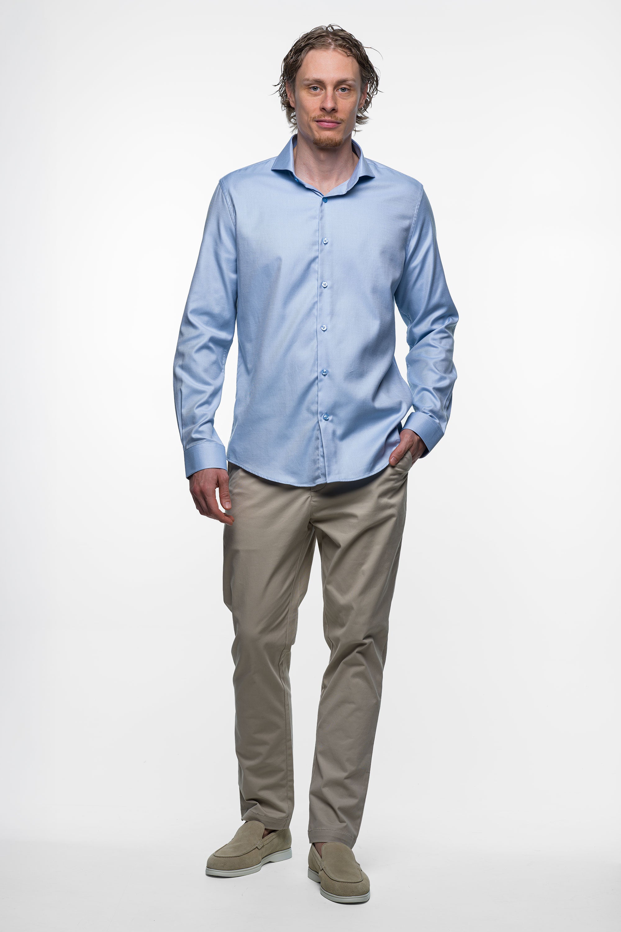 Non Iron Shirt - Twill - Light Blue 2 Vercate - Strijkvrij Overhemd - Twill Katoen - Business Shirt - Lange Mouwen - Slim Fit - Heren - Lichtblauw