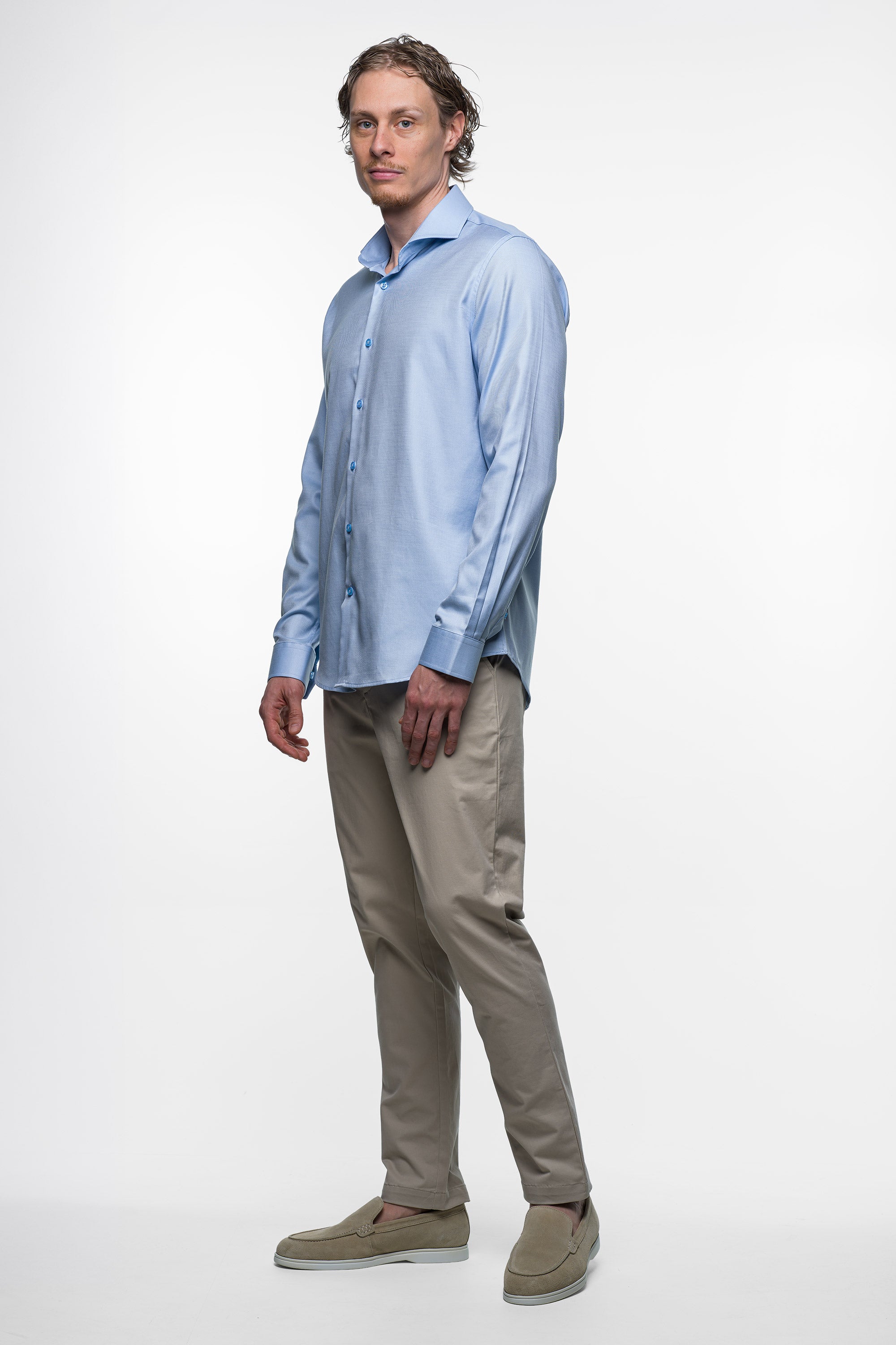 Non Iron Shirt - Twill - Light Blue 3 Vercate - Strijkvrij Overhemd - Twill Katoen - Business Shirt - Lange Mouwen - Slim Fit - Heren - Lichtblauw