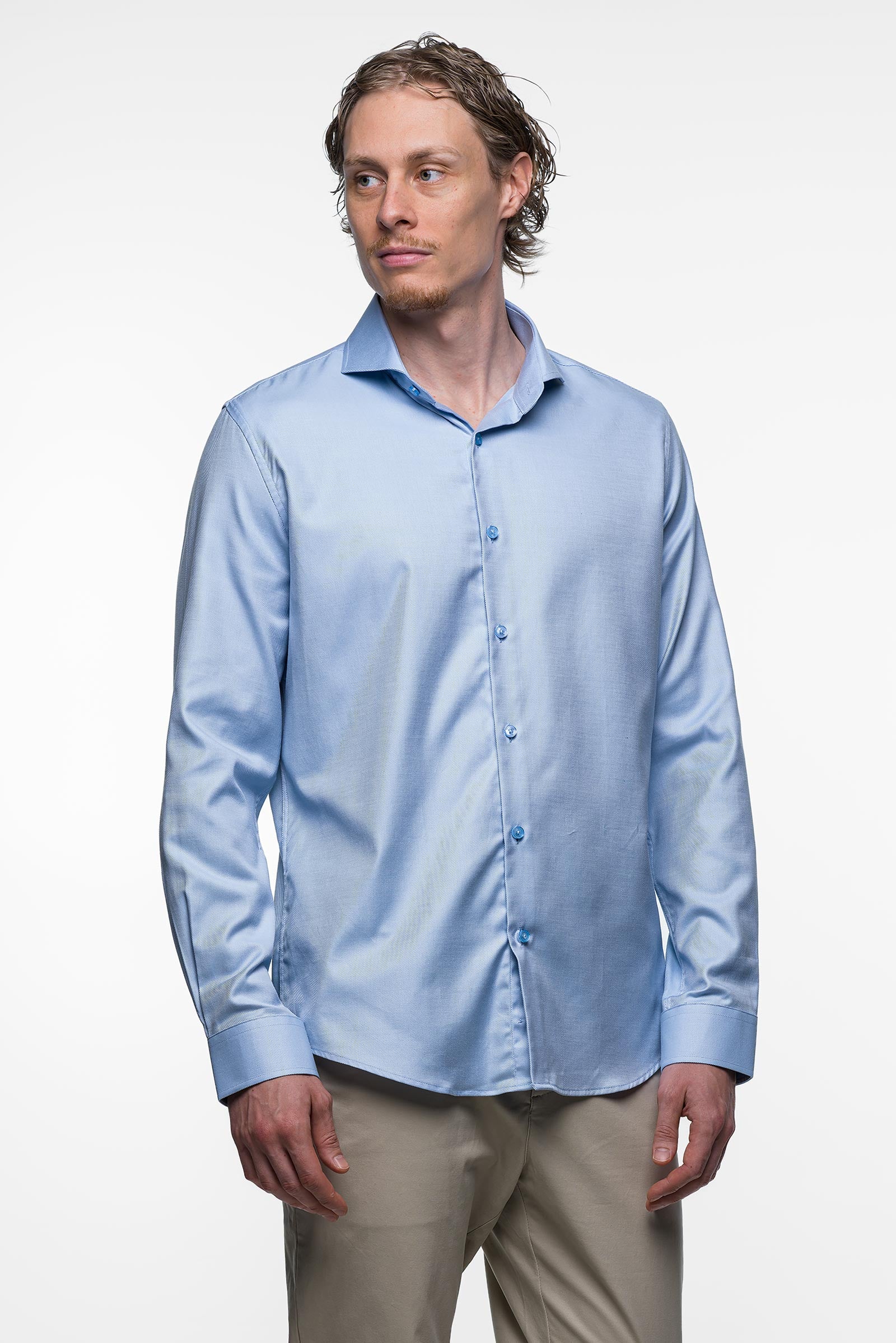 Non Iron Shirt - Twill - Light Blue 5 Vercate - Strijkvrij Overhemd - Twill Katoen - Business Shirt - Lange Mouwen - Slim Fit - Heren - Lichtblauw