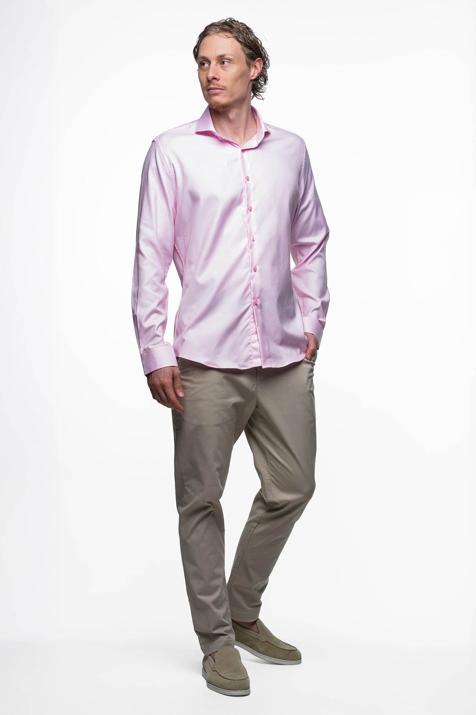 Non Iron Shirt - Twill - Pink 2 Vercate - Strijkvrij Overhemd - Twill Katoen - Business Shirt - Lange Mouwen - Slim Fit - Heren - Roze