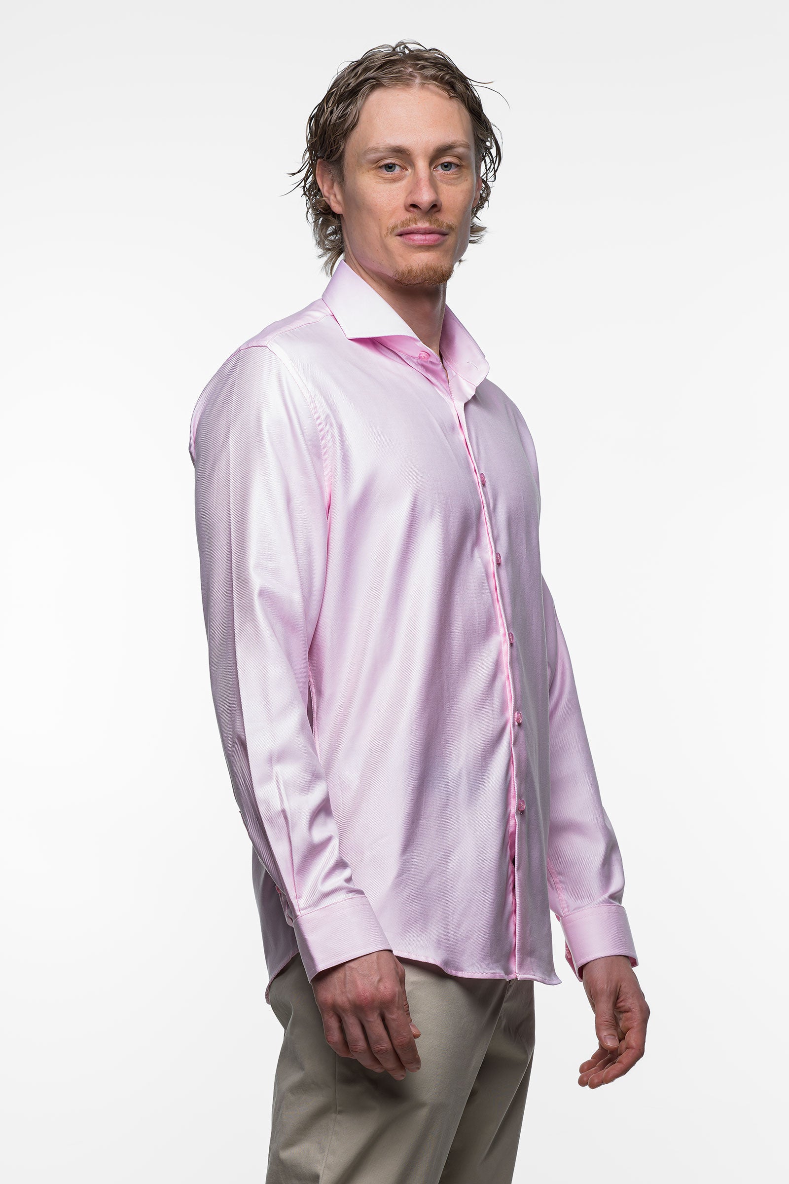 Non Iron Shirt - Twill - Pink 3 Vercate - Strijkvrij Overhemd - Twill Katoen - Business Shirt - Lange Mouwen - Slim Fit - Heren - Roze