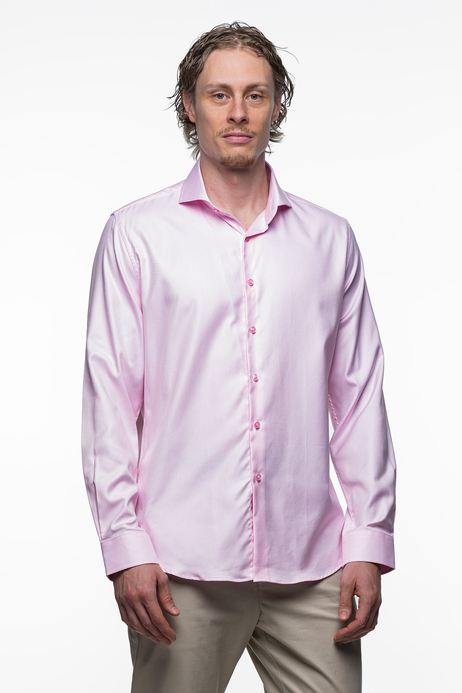 Non Iron Shirt - Twill - Pink 6 Vercate - Strijkvrij Overhemd - Twill Katoen - Business Shirt - Lange Mouwen - Slim Fit - Heren - Roze