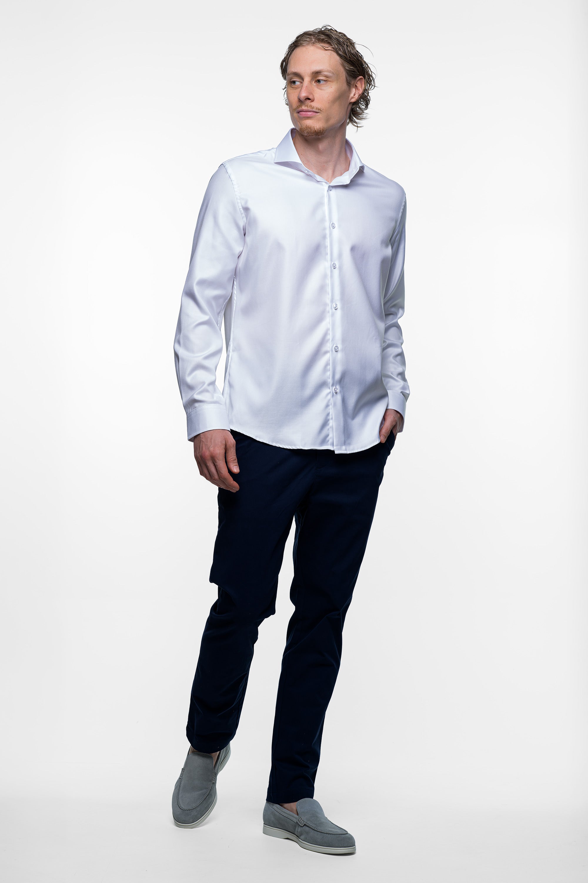 Non Iron Shirt - Twill - White 2 Vercate - Strijkvrij Overhemd - Twill Katoen - Business Shirt - Lange Mouwen - Slim Fit - Heren - Wit