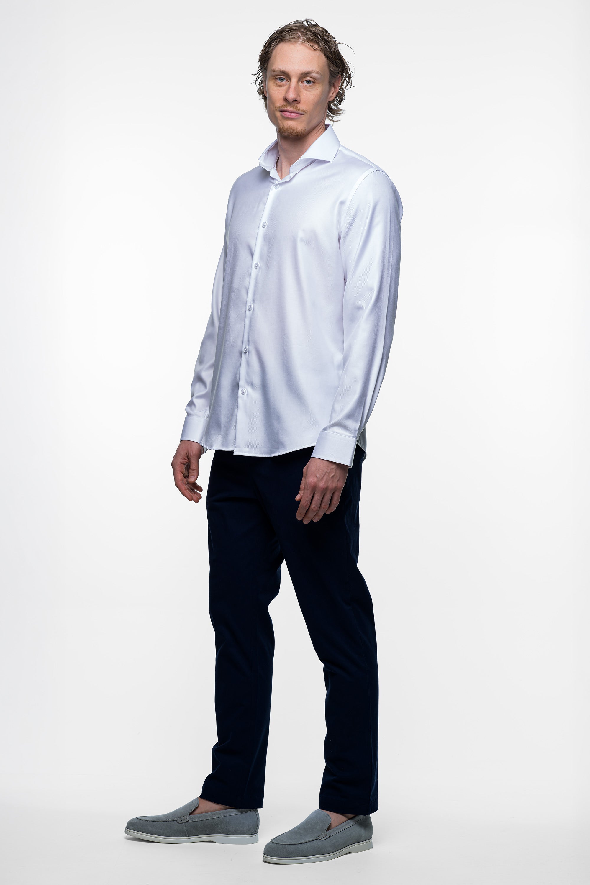 Non Iron Shirt - Twill - White 3 Vercate - Strijkvrij Overhemd - Twill Katoen - Business Shirt - Lange Mouwen - Slim Fit - Heren - Wit