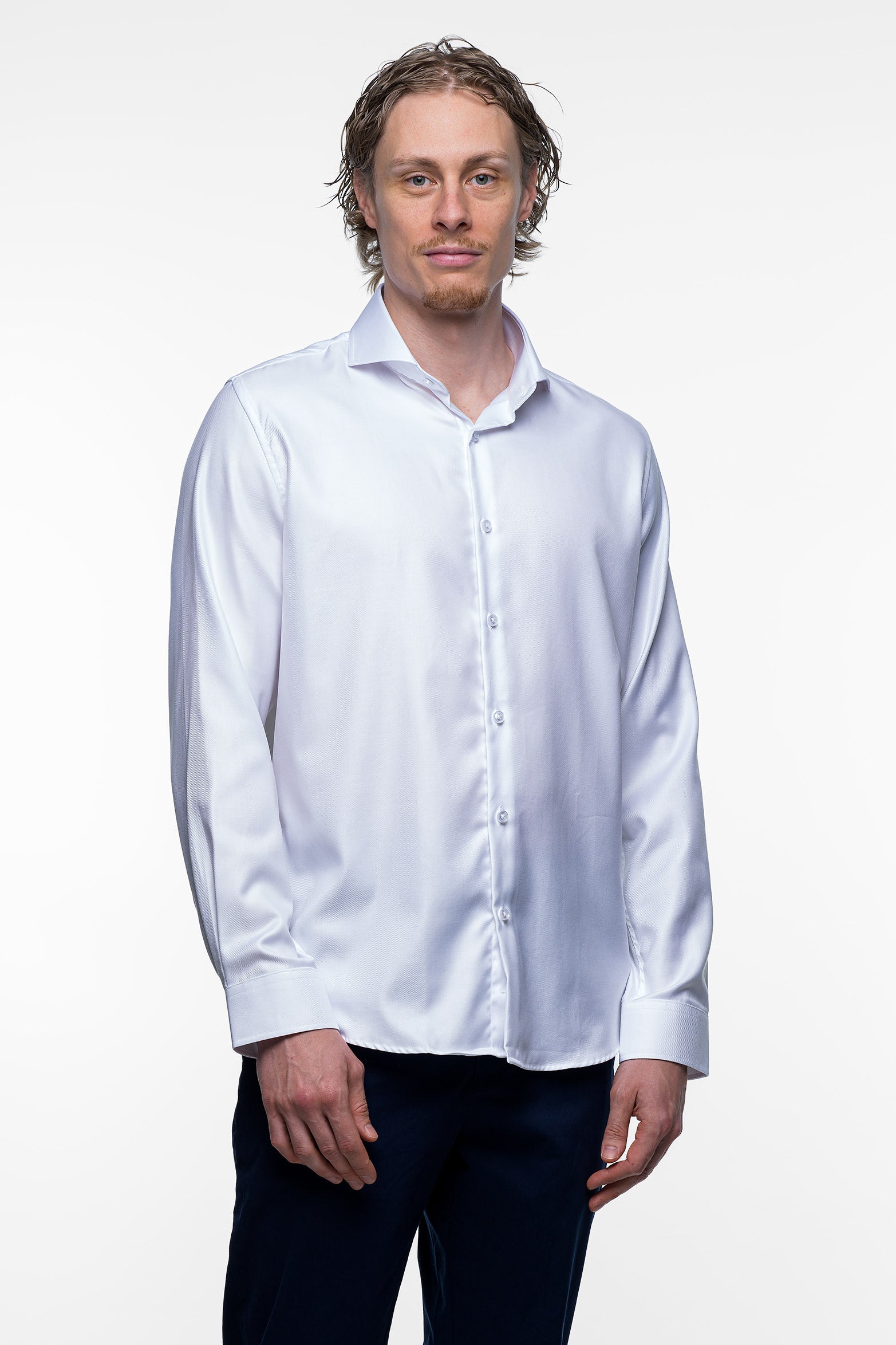 Non Iron Shirt - Twill - White 5 Vercate - Strijkvrij Overhemd - Twill Katoen - Business Shirt - Lange Mouwen - Slim Fit - Heren - Wit