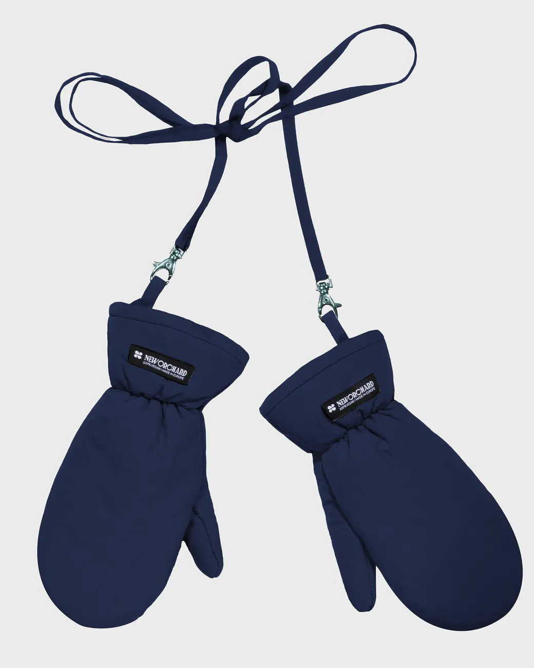 Navy blue vegan winter gloves made from recycled materials with adjustable wrist straps. - The New Orchard CH