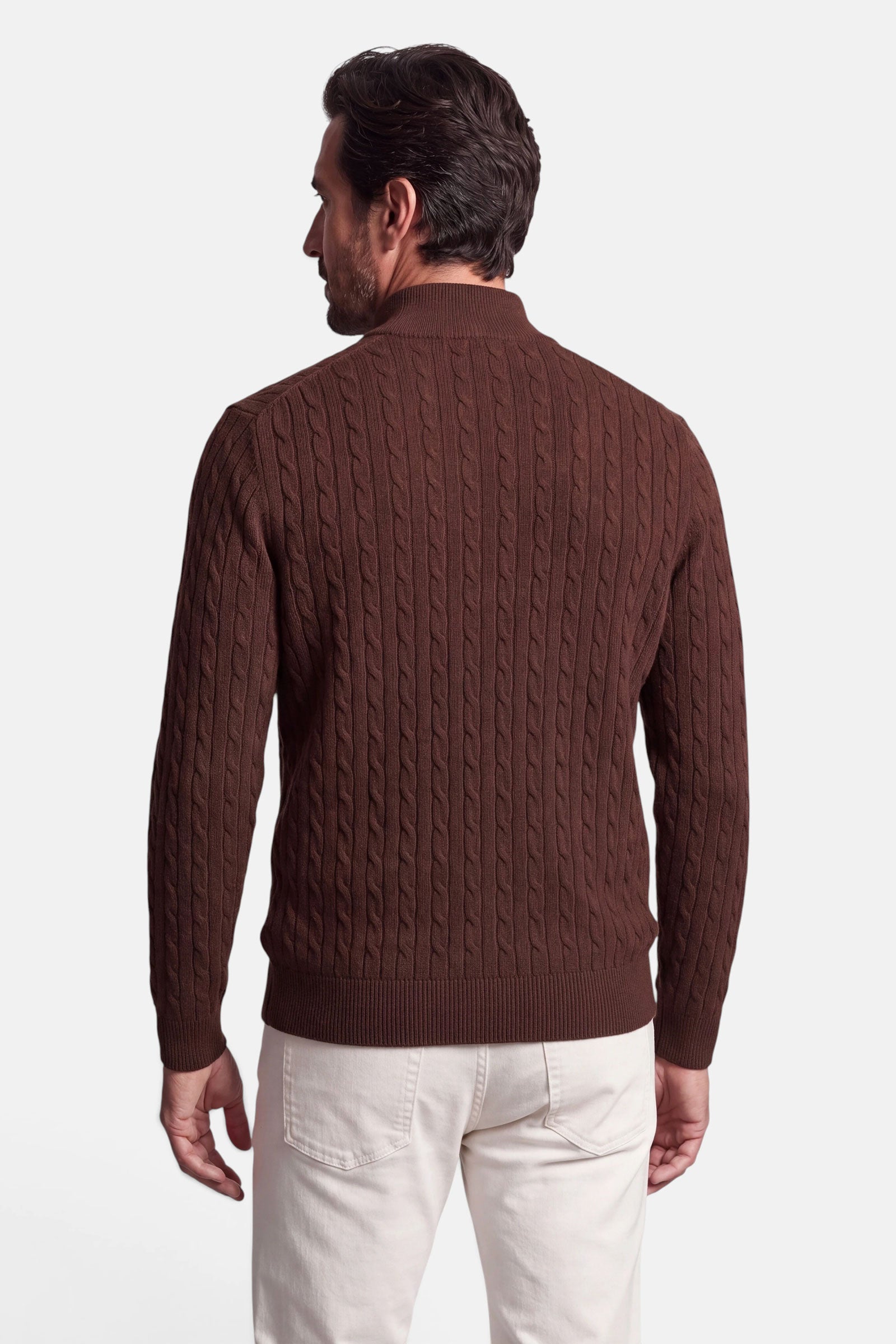 Half Zip - Cashmere Blend - Cognac Brown 3 Vercate - Quarter Zip / Half Zip Trui Heren - Cognac Bruin - Cashmere Blend - Kabeltrui / Pullover - Regular Fit