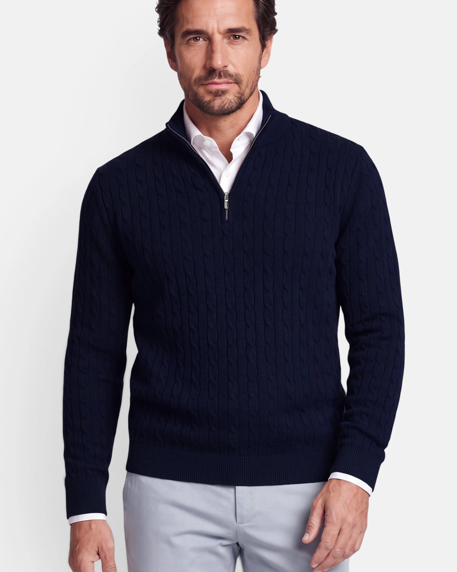 Vercate - Quarter Zip / Half Zip Trui Heren - Donkerblauw - Cashmere Blend - Kabeltrui / Pullover - Regular Fit