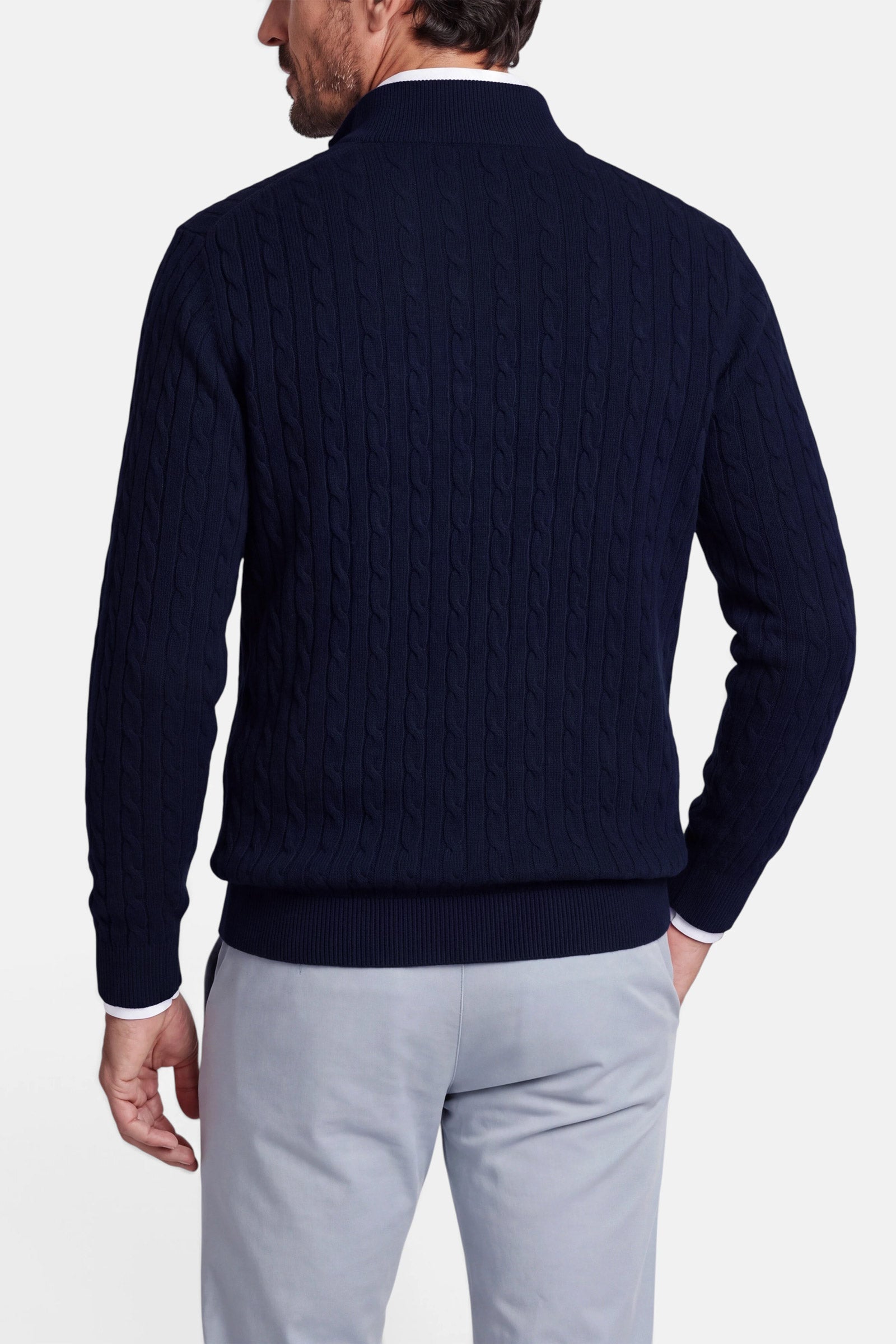 Half Zip - Cashmere Blend - Dark Blue 3 Vercate - Quarter Zip / Half Zip Trui Heren - Donkerblauw - Cashmere Blend - Kabeltrui / Pullover - Regular Fit