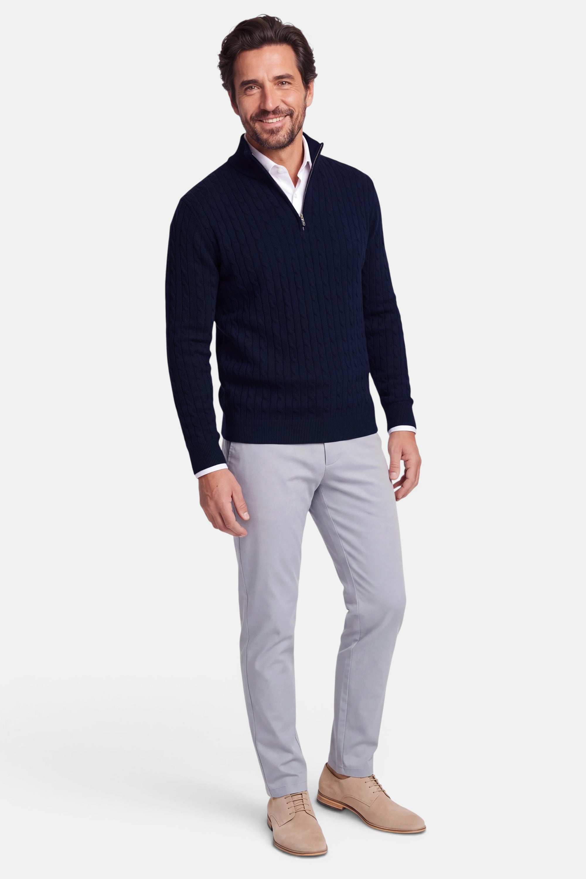 Half Zip - Cashmere Blend - Dark Blue 5 Vercate - Quarter Zip / Half Zip Trui Heren - Donkerblauw - Cashmere Blend - Kabeltrui / Pullover - Regular Fit