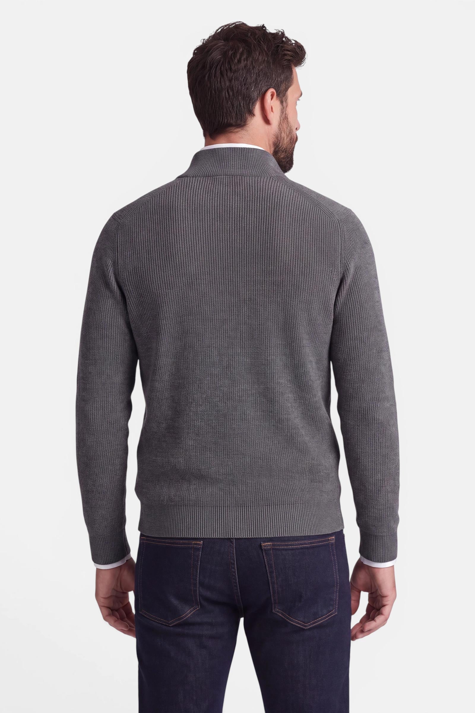 Half Zip - Cashmere Blend - Dark Grey 3 Vercate - Quarter Zip / Half Zip Trui Heren - Donkergrijs - Cashmere Blend - Ribpatroon - Regular Fit