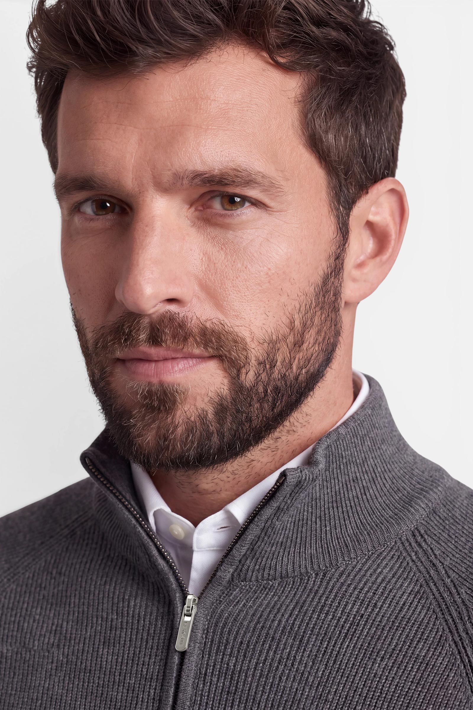 Half Zip - Cashmere Blend - Dark Grey 4 Vercate - Quarter Zip / Half Zip Trui Heren - Donkergrijs - Cashmere Blend - Ribpatroon - Regular Fit