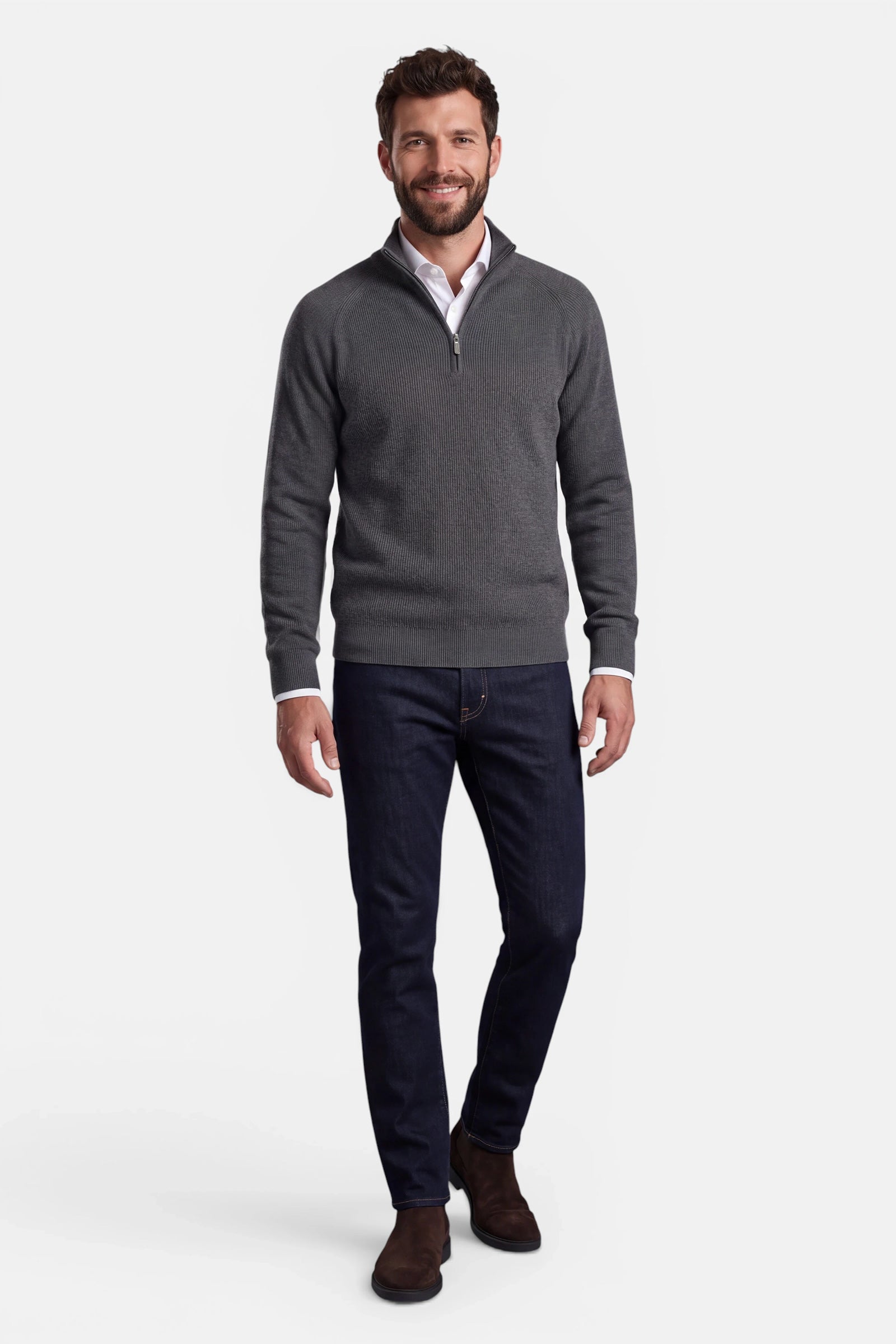Half Zip - Cashmere Blend - Dark Grey 5 Vercate - Quarter Zip / Half Zip Trui Heren - Donkergrijs - Cashmere Blend - Ribpatroon - Regular Fit